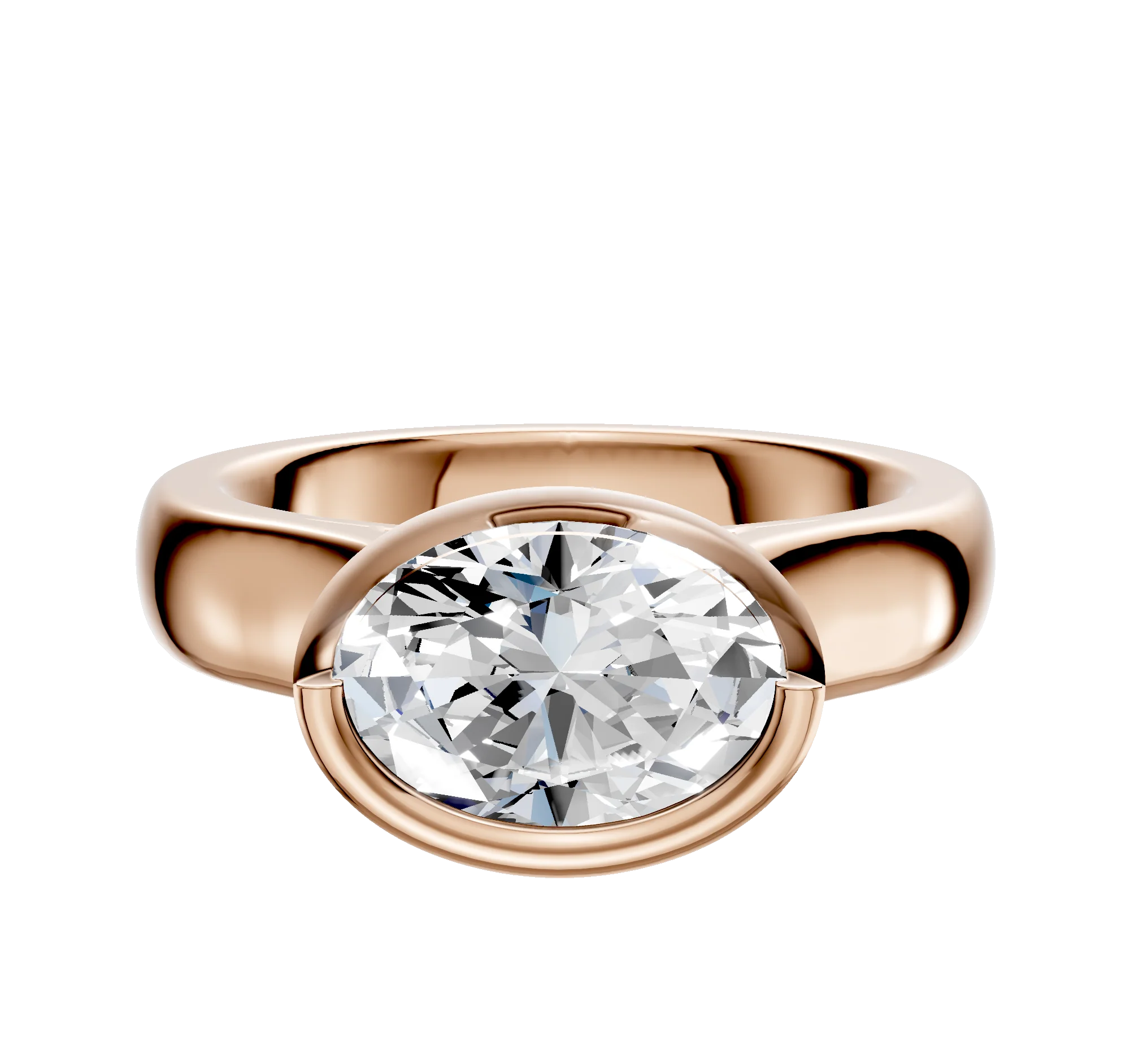 14K Rose Gold Bezel Full Bezel East/West Cathedral Dome 4.0mm Engagement Ring