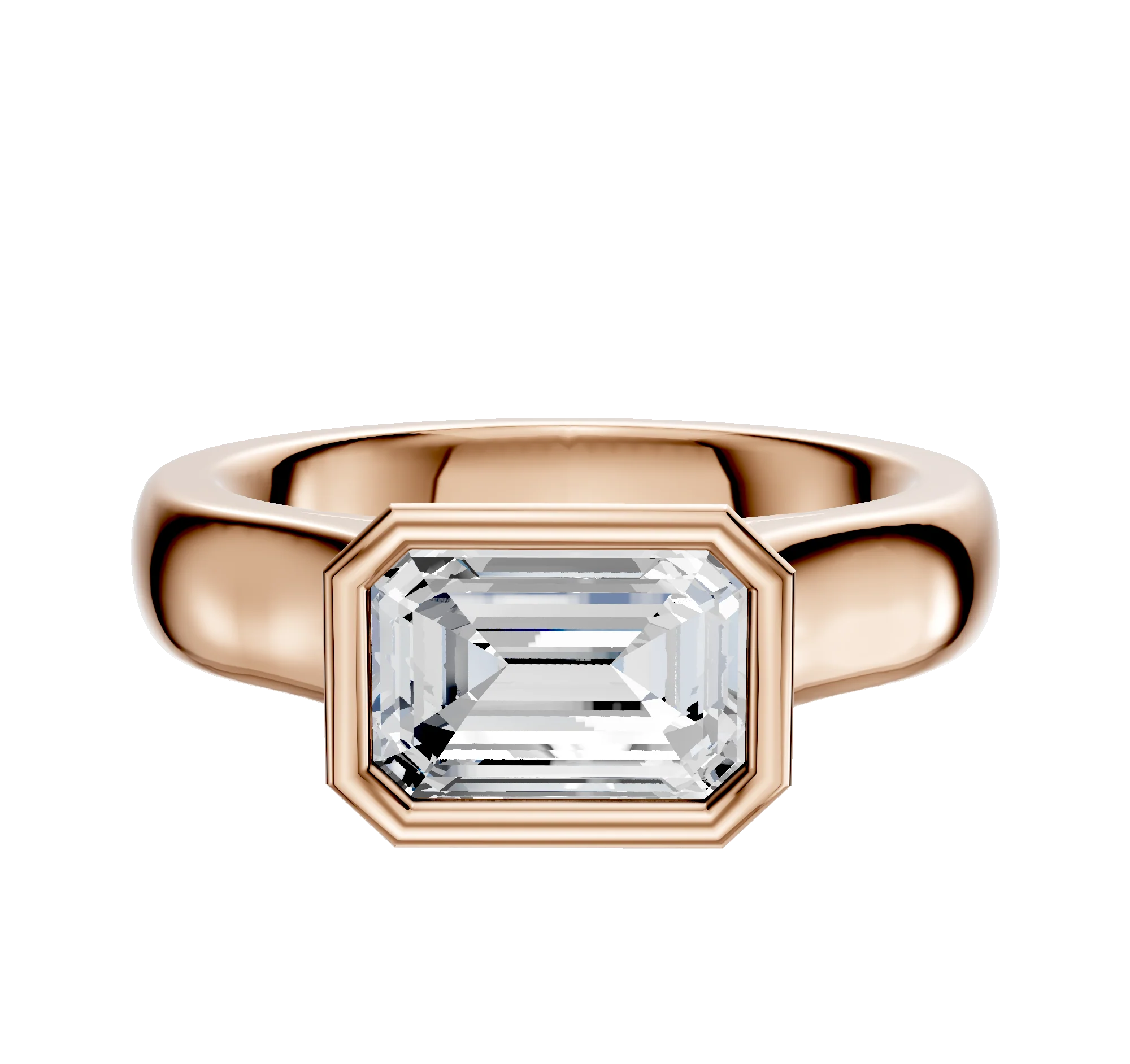 14K Rose Gold Bezel Full Bezel East/West Cathedral Dome 4.0mm Engagement Ring