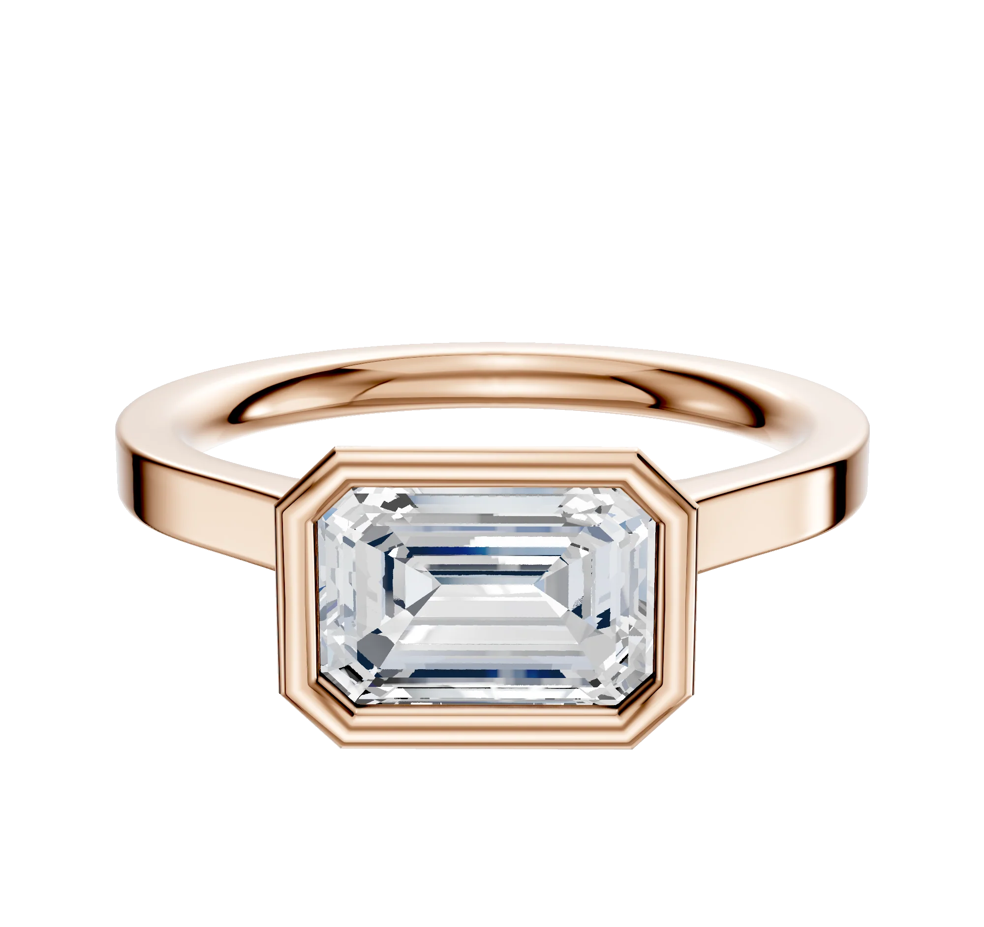 14K Rose Gold Bezel Full Bezel East/West Cathedral Flat 2.0mm Engagement Ring