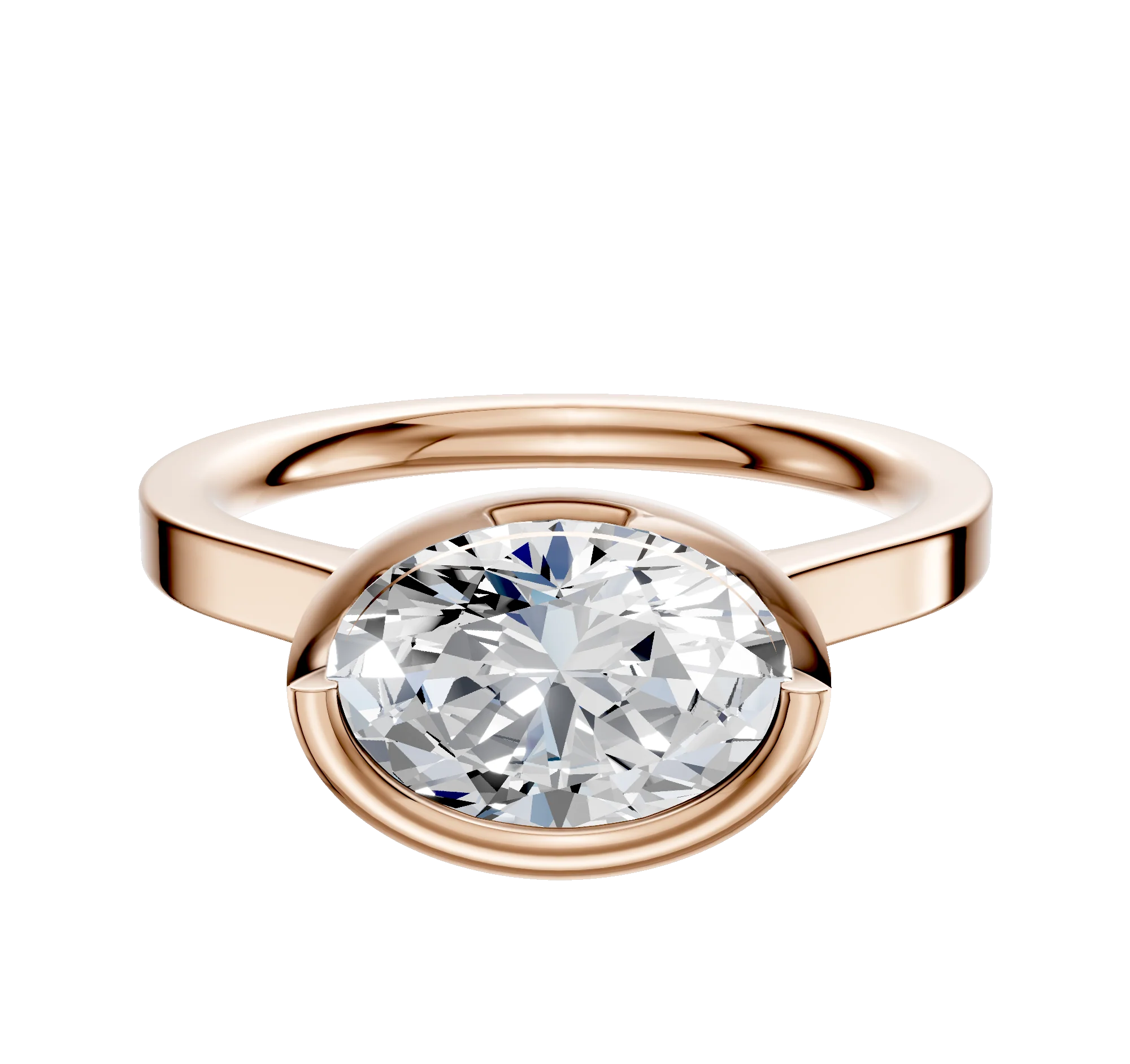 14K Rose Gold Bezel Full Bezel East/West Cathedral Flat 2.0mm Engagement Ring