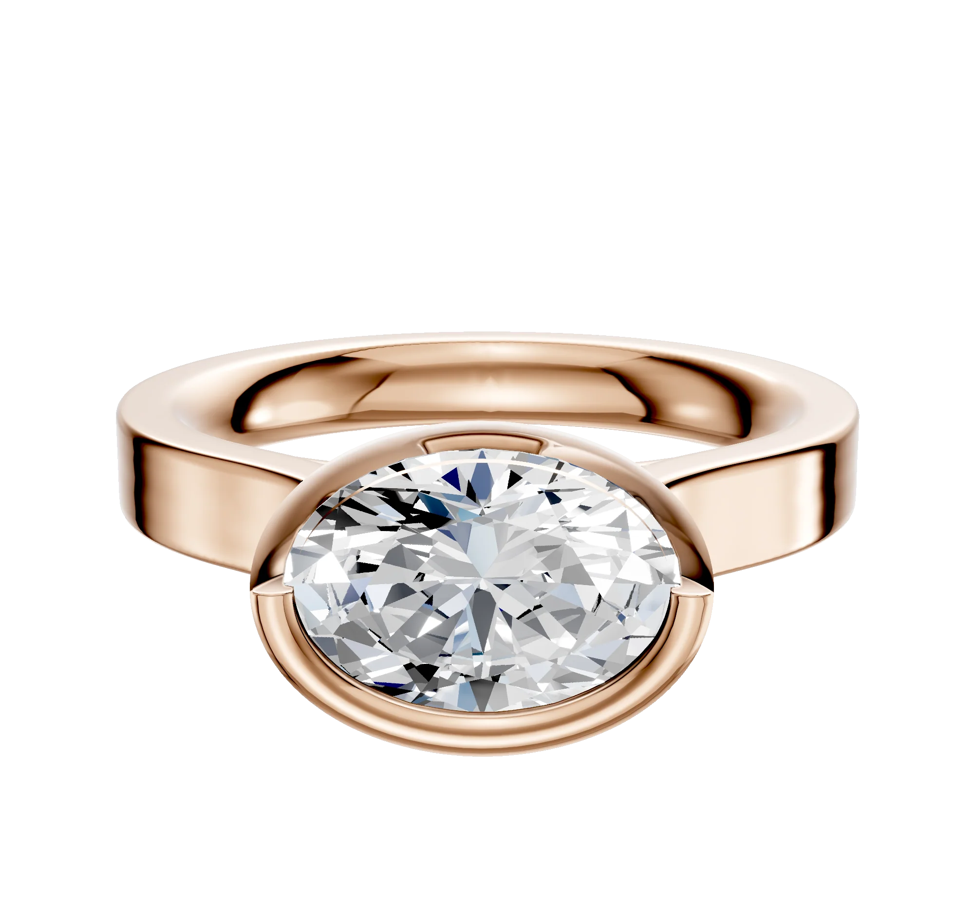 14K Rose Gold Bezel Full Bezel East/West Cathedral Flat 3.0mm Engagement Ring