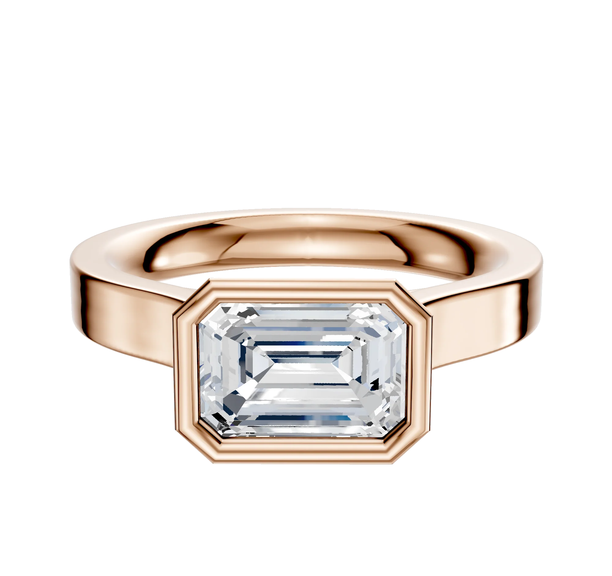 14K Rose Gold Bezel Full Bezel East/West Cathedral Flat 3.0mm Engagement Ring