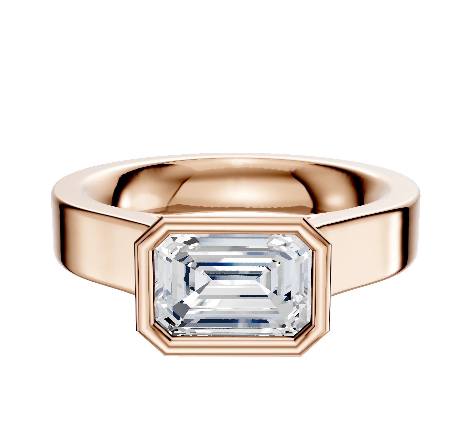 14K Rose Gold Bezel Full Bezel East/West Cathedral Flat 4.0mm Engagement Ring