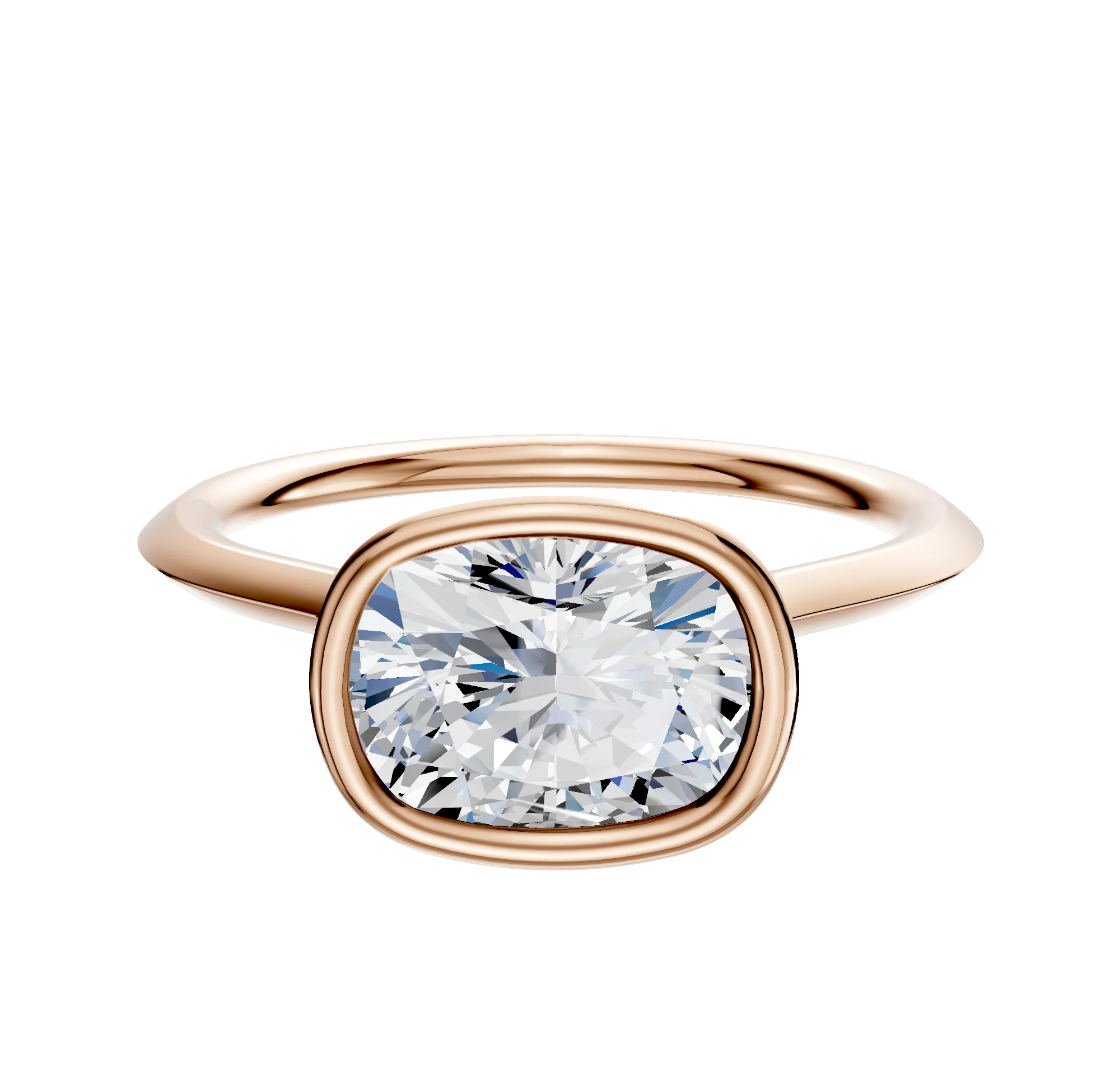 14K Rose Gold Bezel Full Bezel East/West Cathedral Knife Edge 1.5mm Engagement Ring