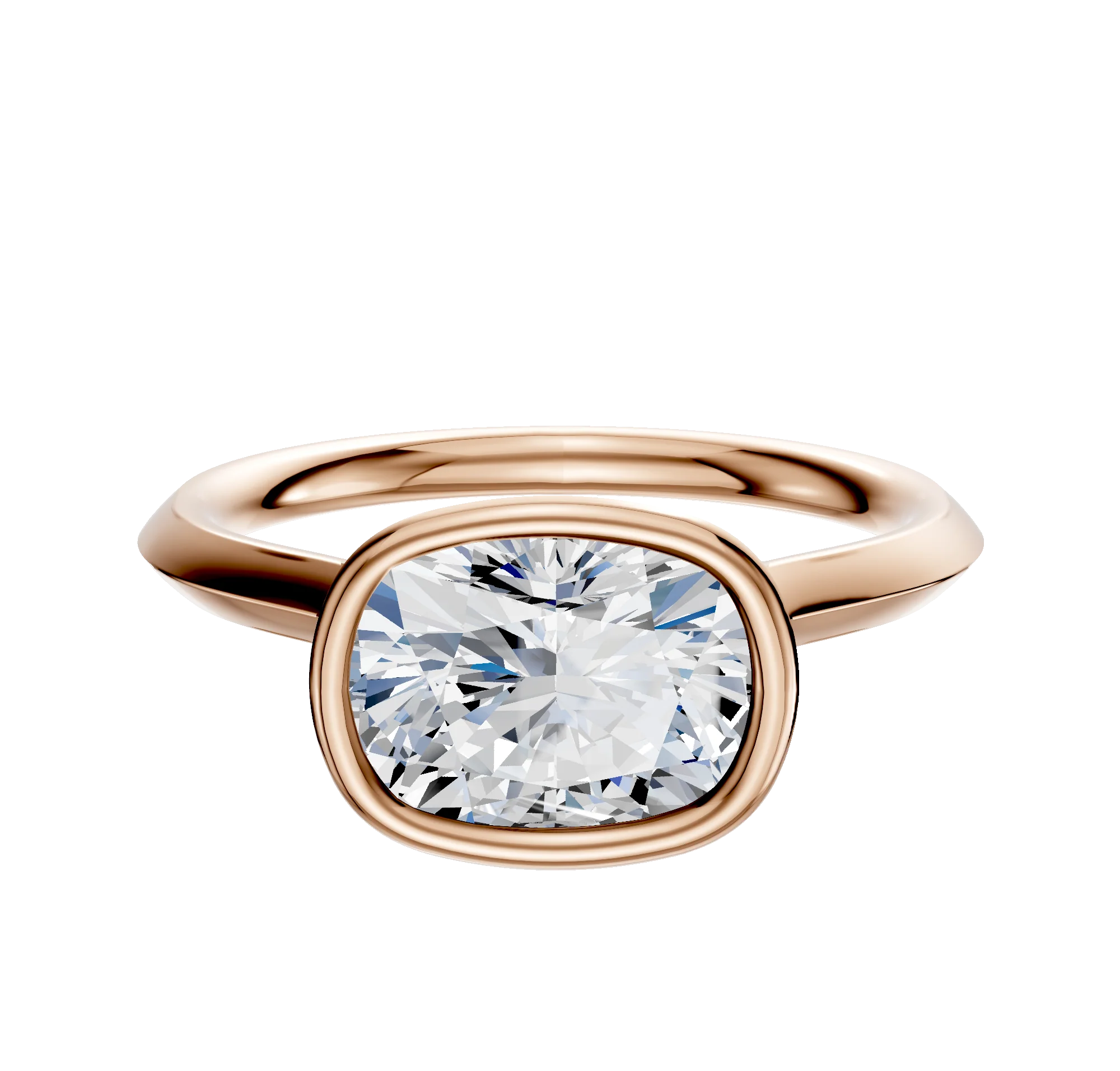 14K Rose Gold Bezel Full Bezel East/West Cathedral Knife Edge 2.0mm Engagement Ring