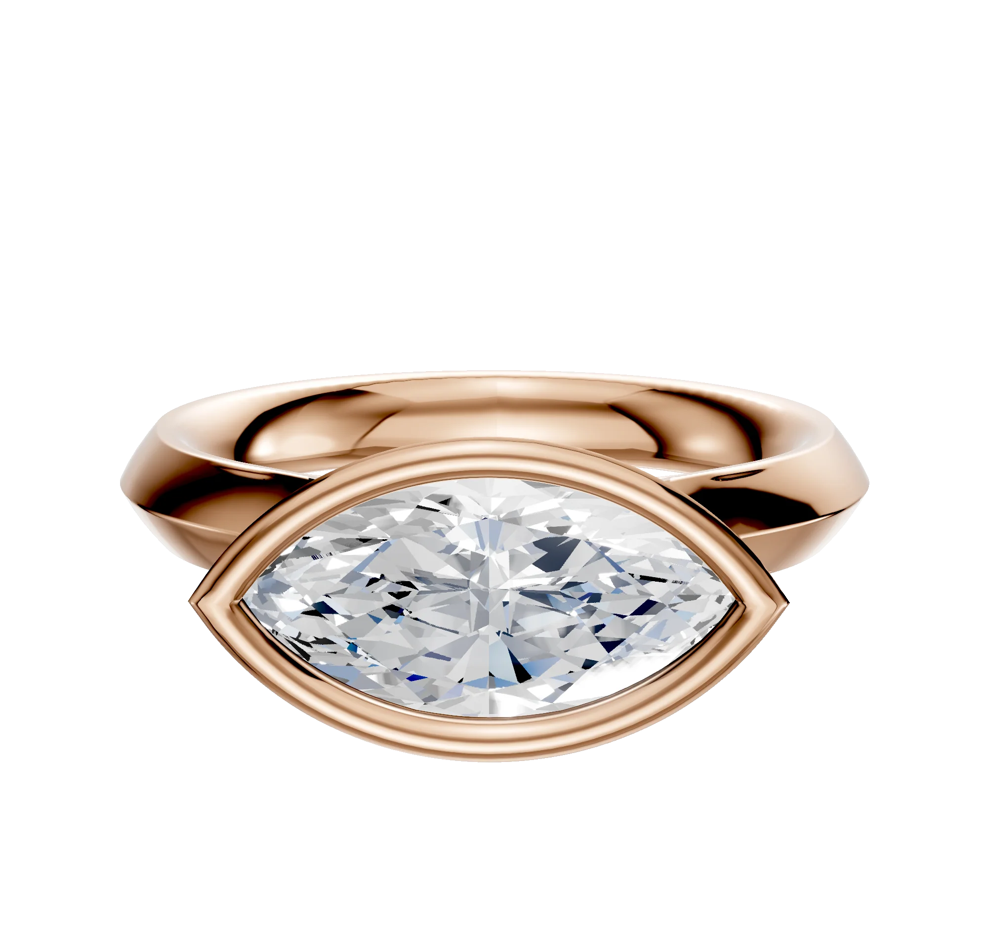 14K Rose Gold Bezel Full Bezel East/West Cathedral Knife Edge 3.0mm Engagement Ring