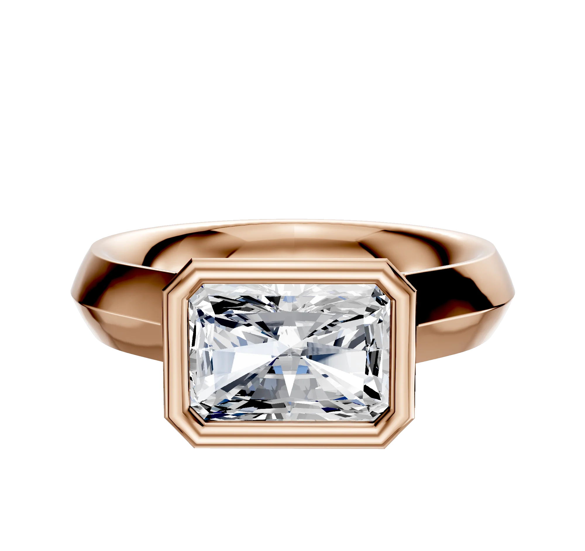 14K Rose Gold Bezel Full Bezel East/West Cathedral Knife Edge 4.0mm Engagement Ring