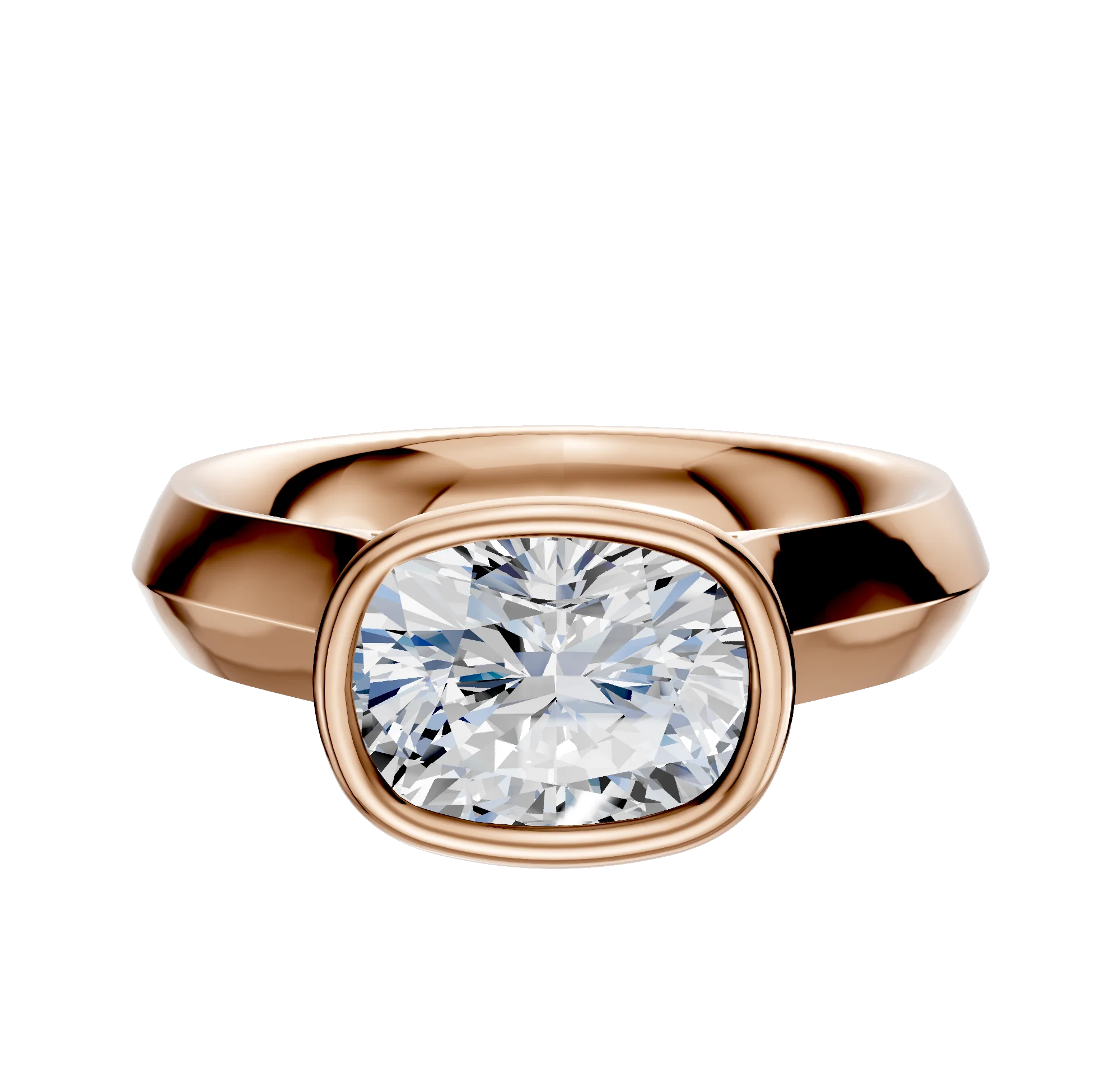 14K Rose Gold Bezel Full Bezel East/West Cathedral Knife Edge 4.0mm Engagement Ring