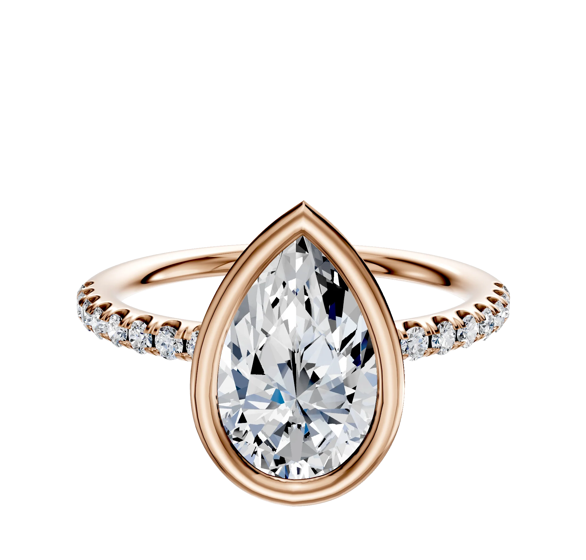14K Rose Gold Bezel Full Bezel East/West Classic Dome 1-Row-Pave 2.5mm Engagement Ring