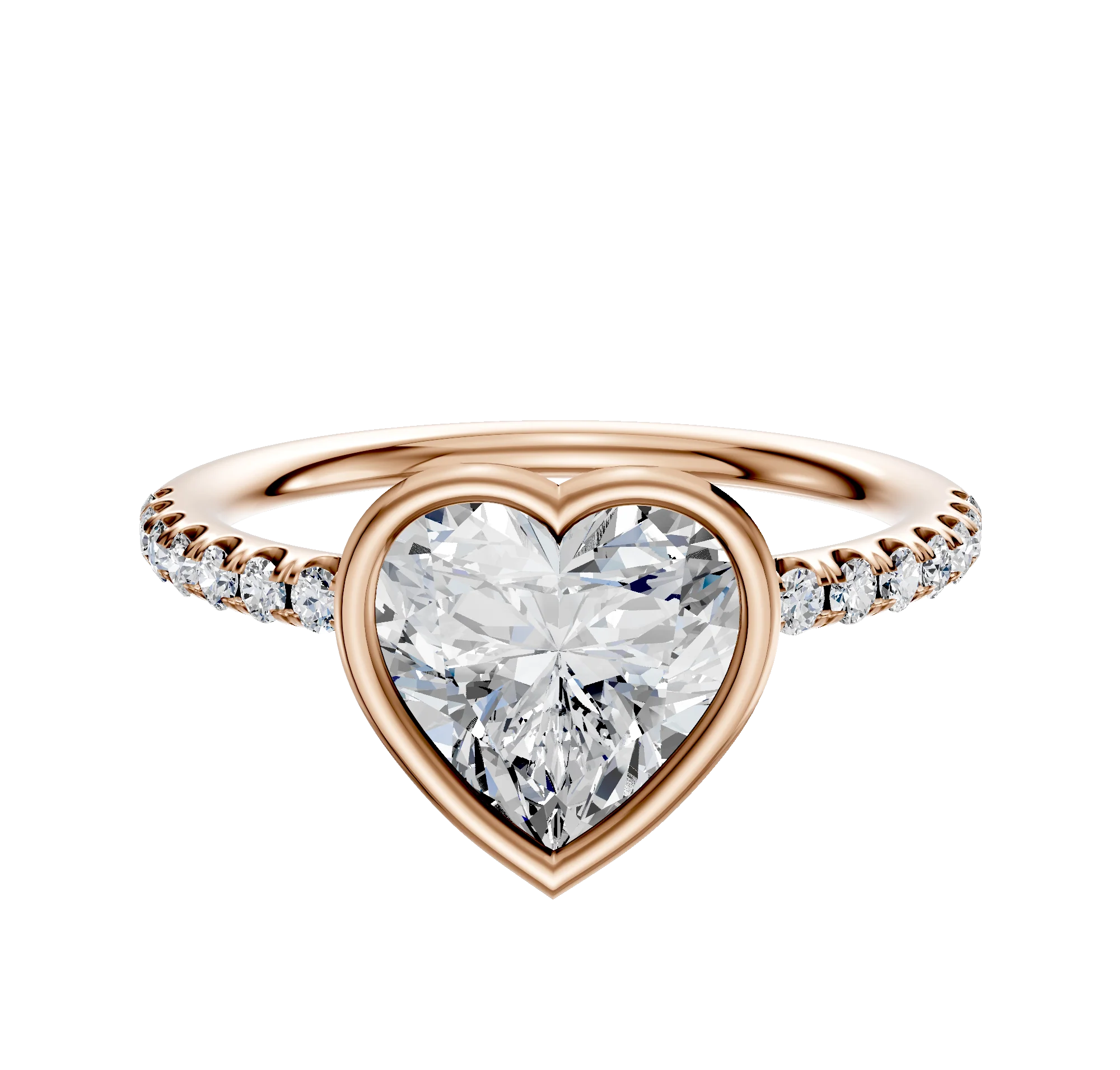 14K Rose Gold Bezel Full Bezel East/West Classic Dome 1-Row-Pave 2.5mm Engagement Ring