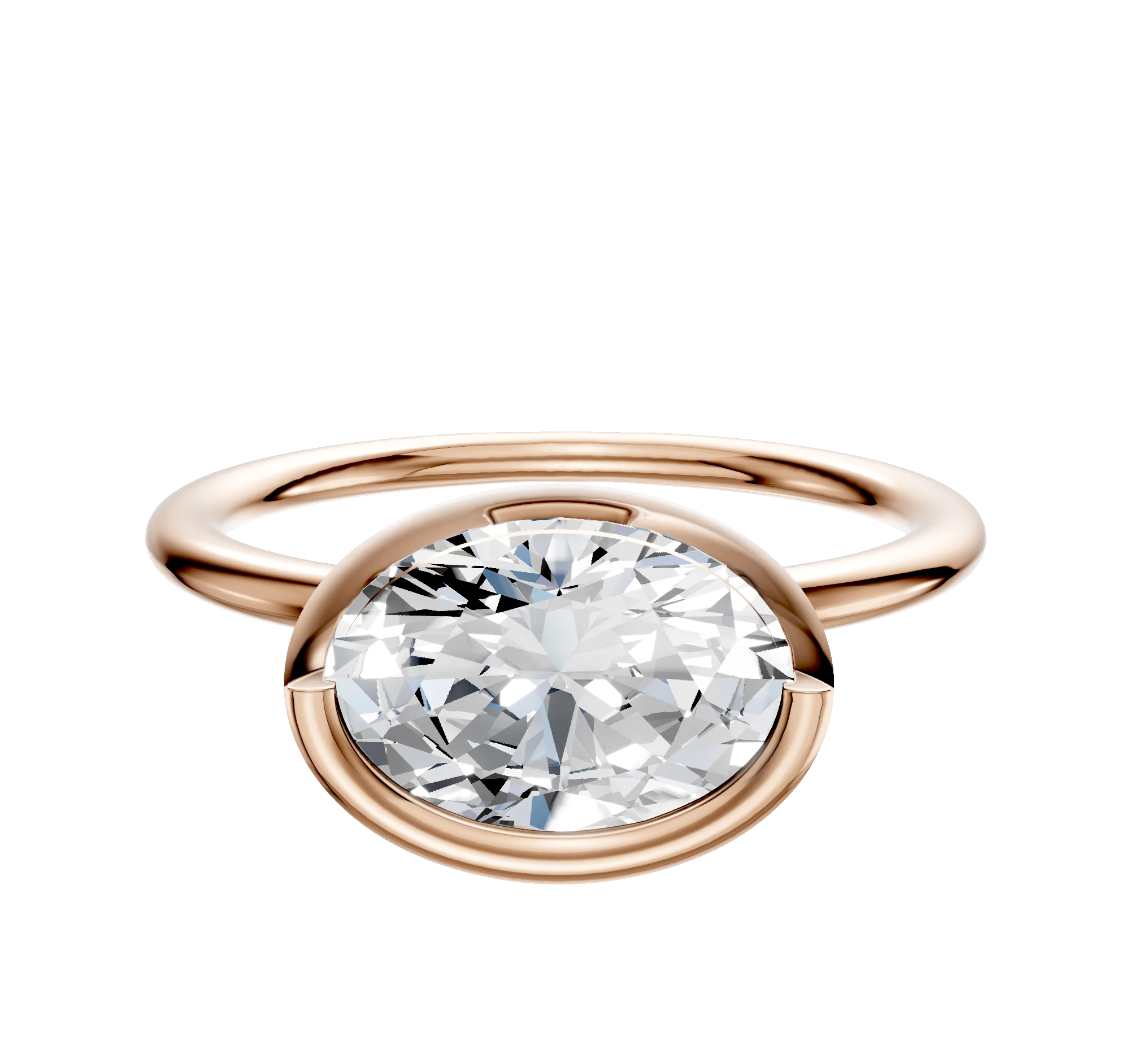 14K Rose Gold Bezel Full Bezel East/West Classic Dome 1.5mm Engagement Ring