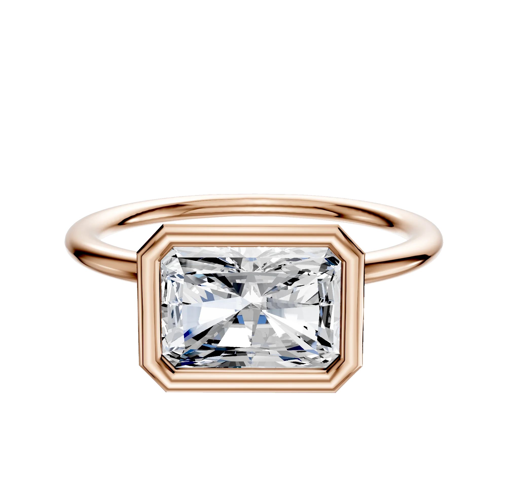 14K Rose Gold Bezel Full Bezel East/West Classic Dome 1.5mm Engagement Ring