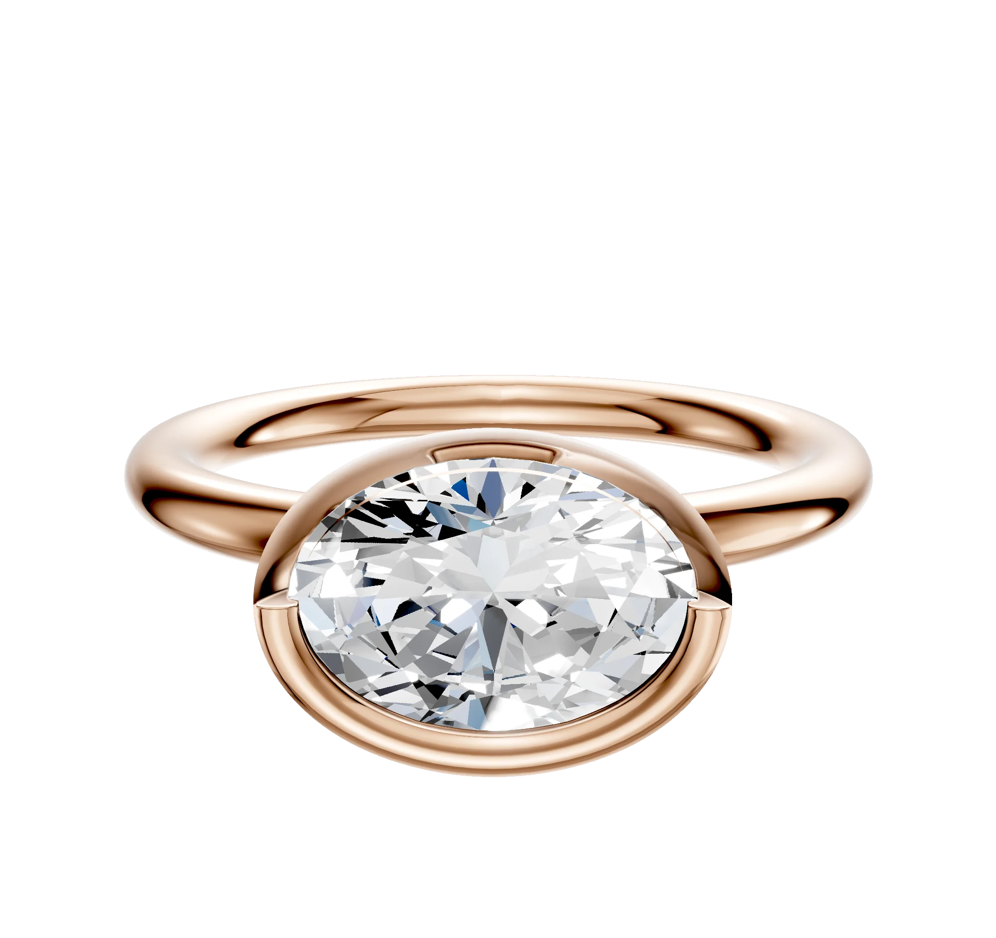 14K Rose Gold Bezel Full Bezel East/West Classic Dome 2.0mm Engagement Ring