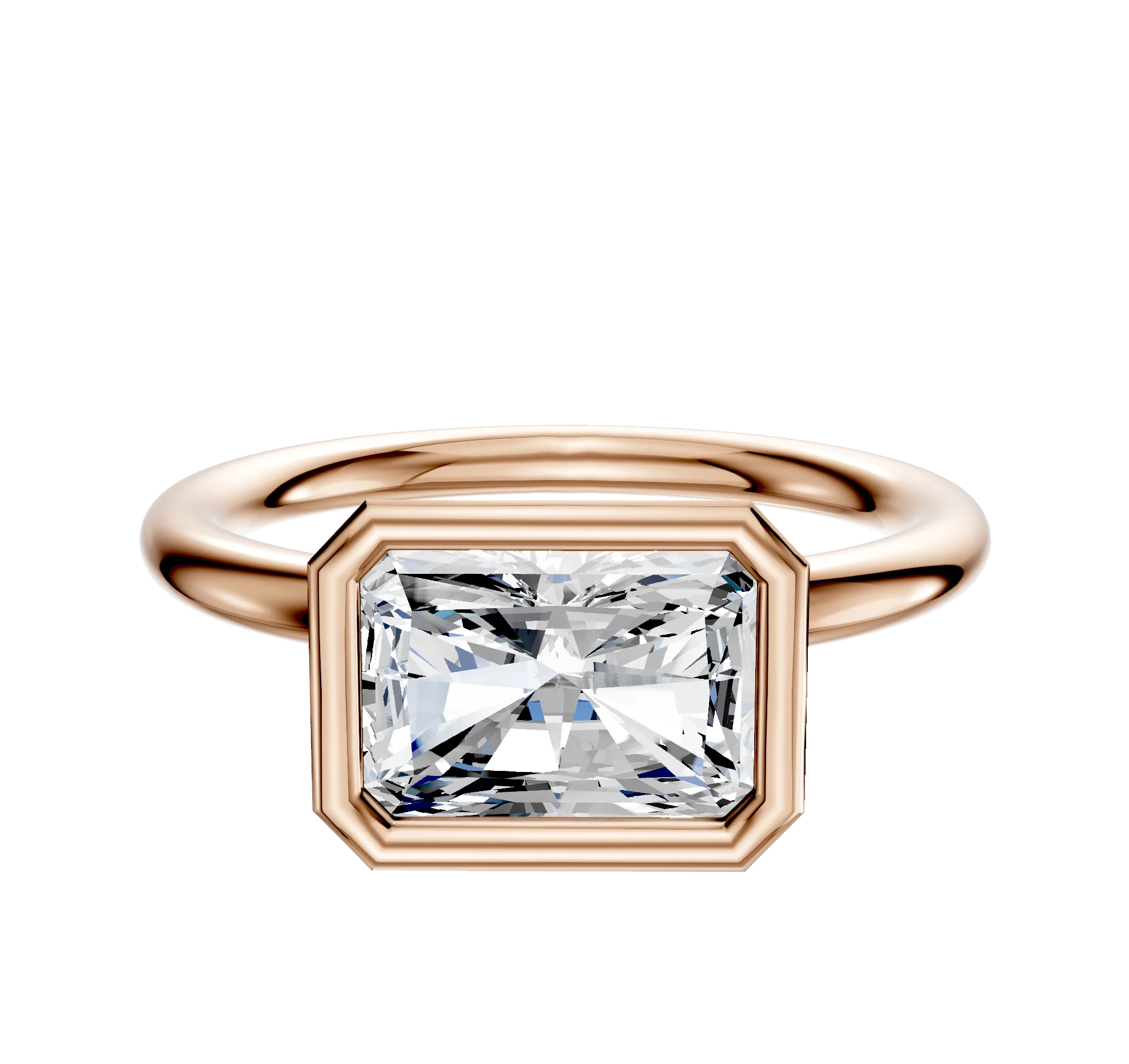 14K Rose Gold Bezel Full Bezel East/West Classic Dome 2.0mm Engagement Ring