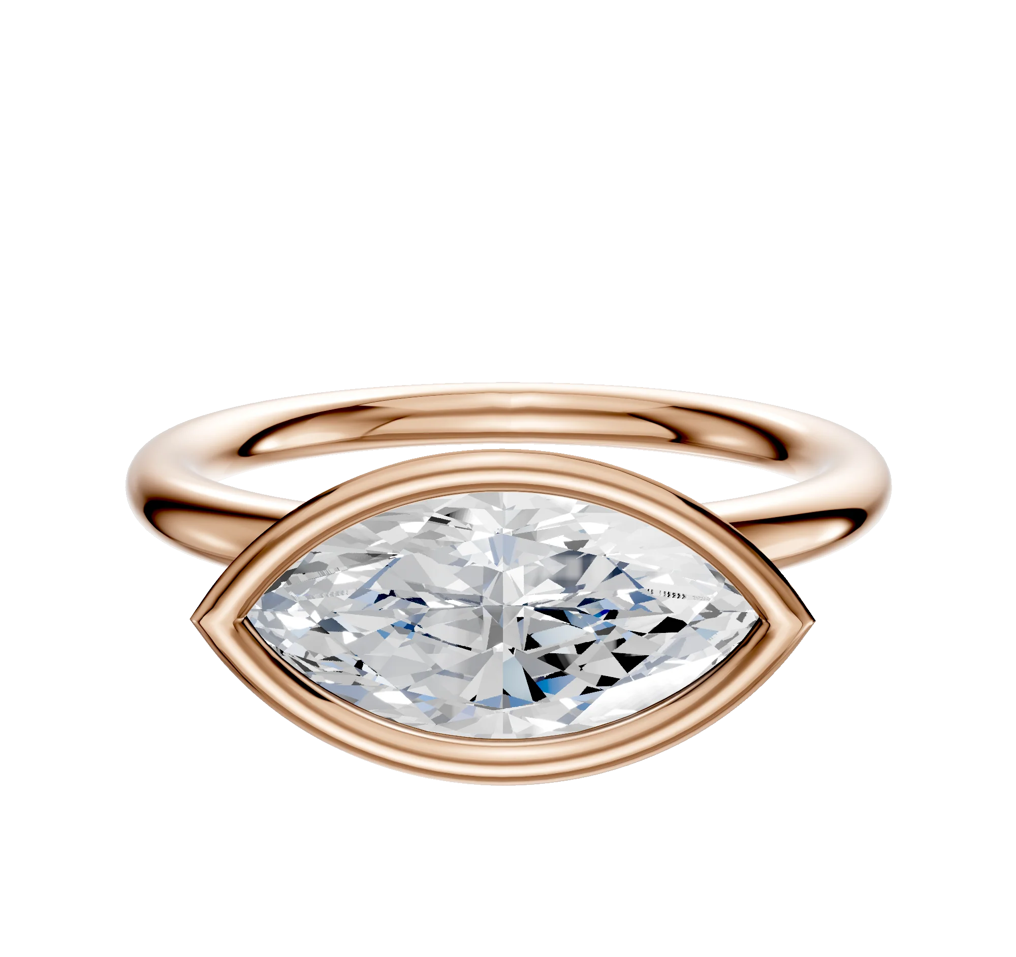 14K Rose Gold Bezel Full Bezel East/West Classic Dome 2.0mm Engagement Ring