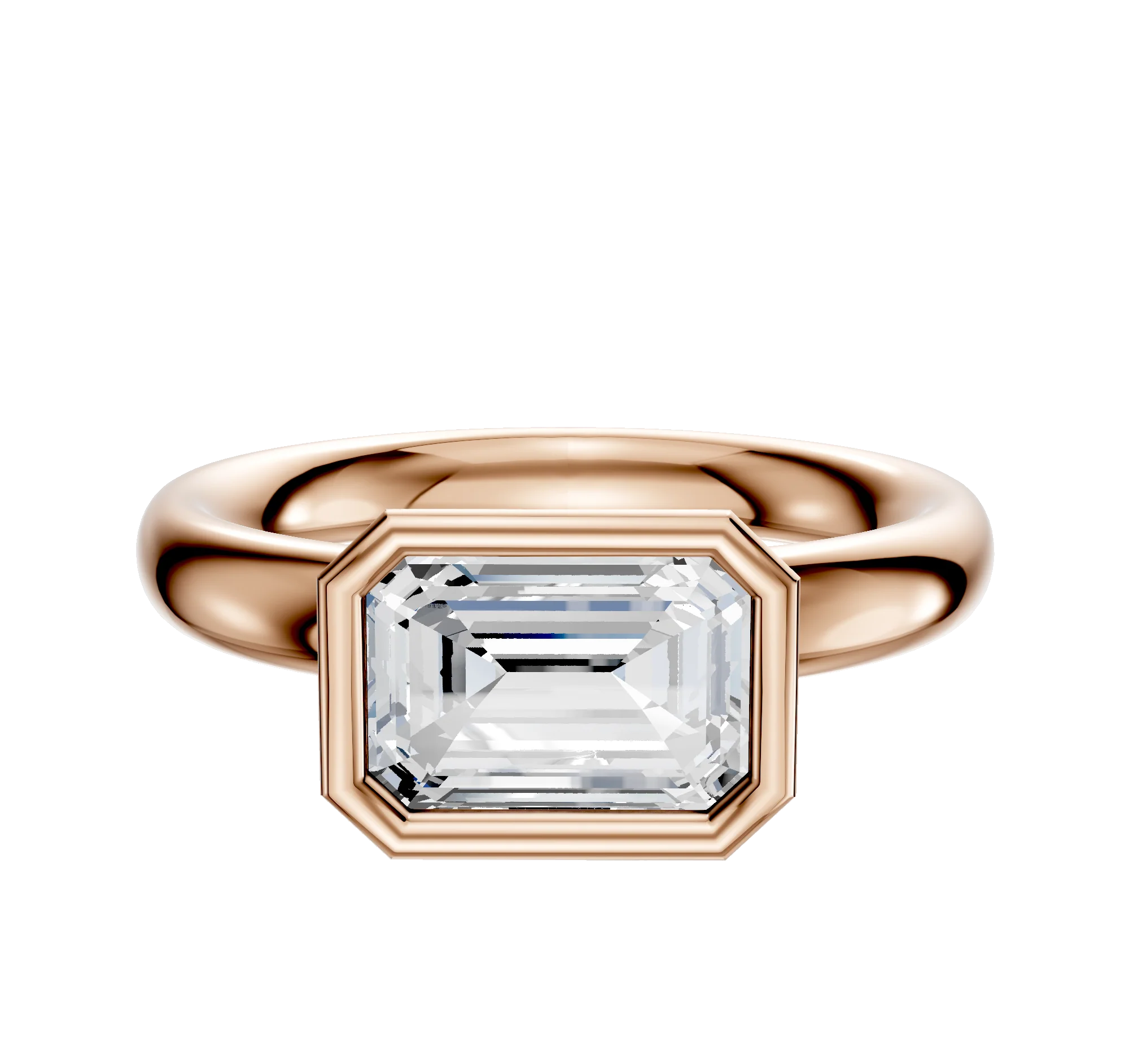 14K Rose Gold Bezel Full Bezel East/West Classic Dome 3.0mm Engagement Ring