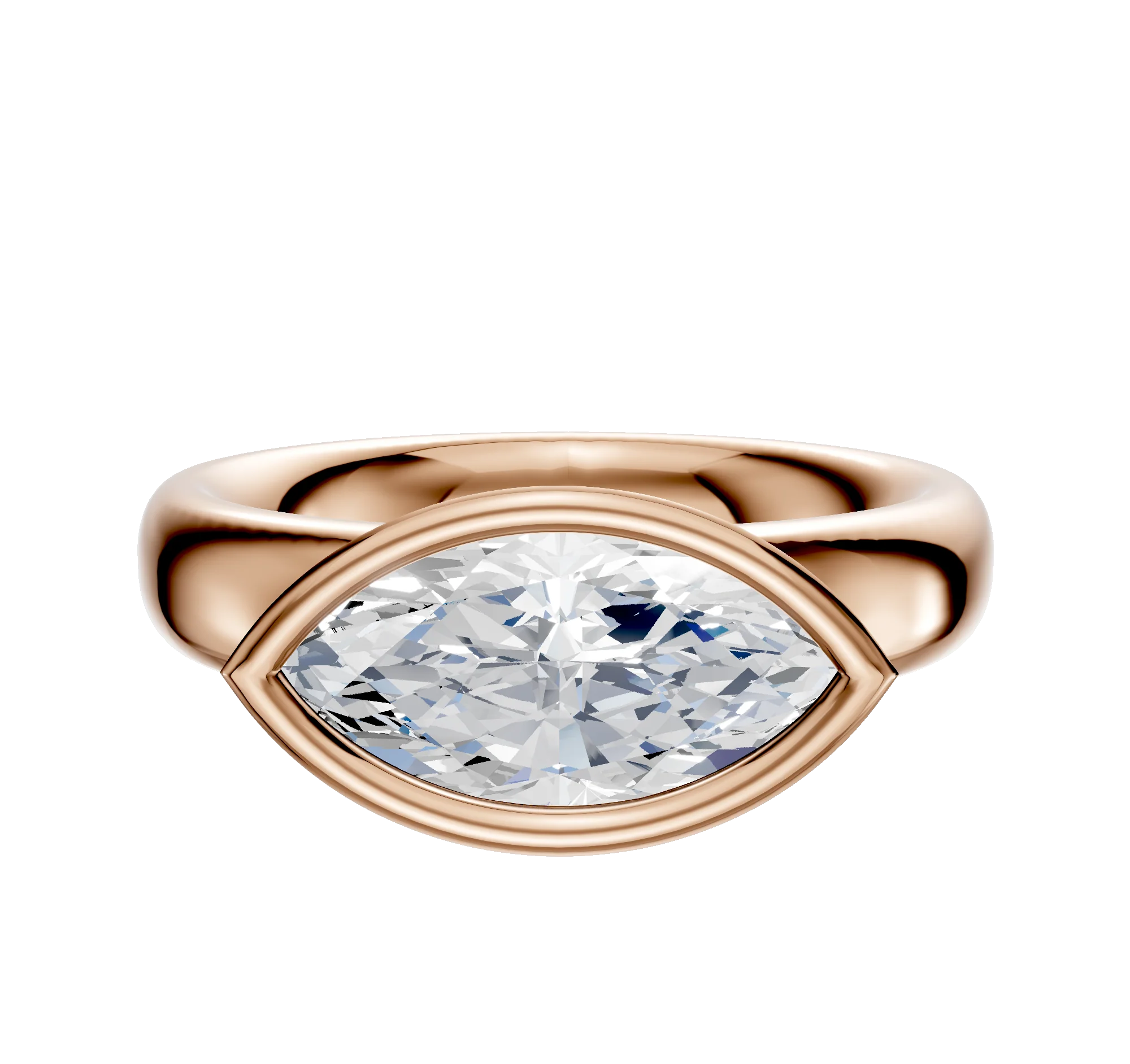 14K Rose Gold Bezel Full Bezel East/West Classic Dome 4.0mm Engagement Ring