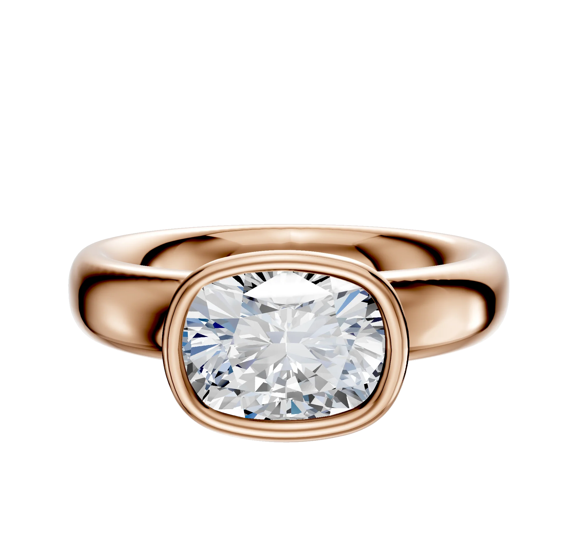 14K Rose Gold Bezel Full Bezel East/West Classic Dome 4.0mm Engagement Ring