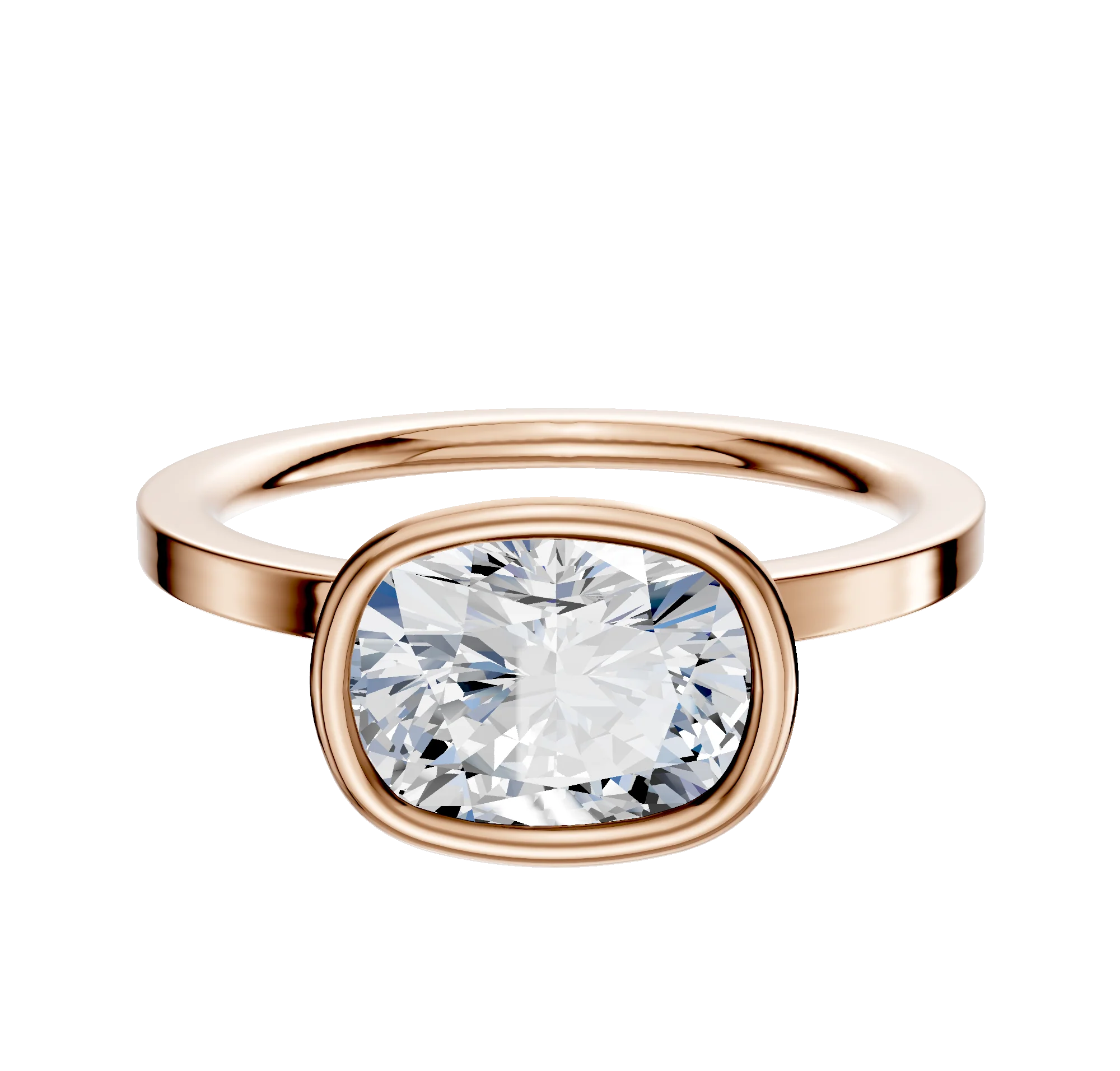 14K Rose Gold Bezel Full Bezel East/West Classic Flat 1.5mm Engagement Ring