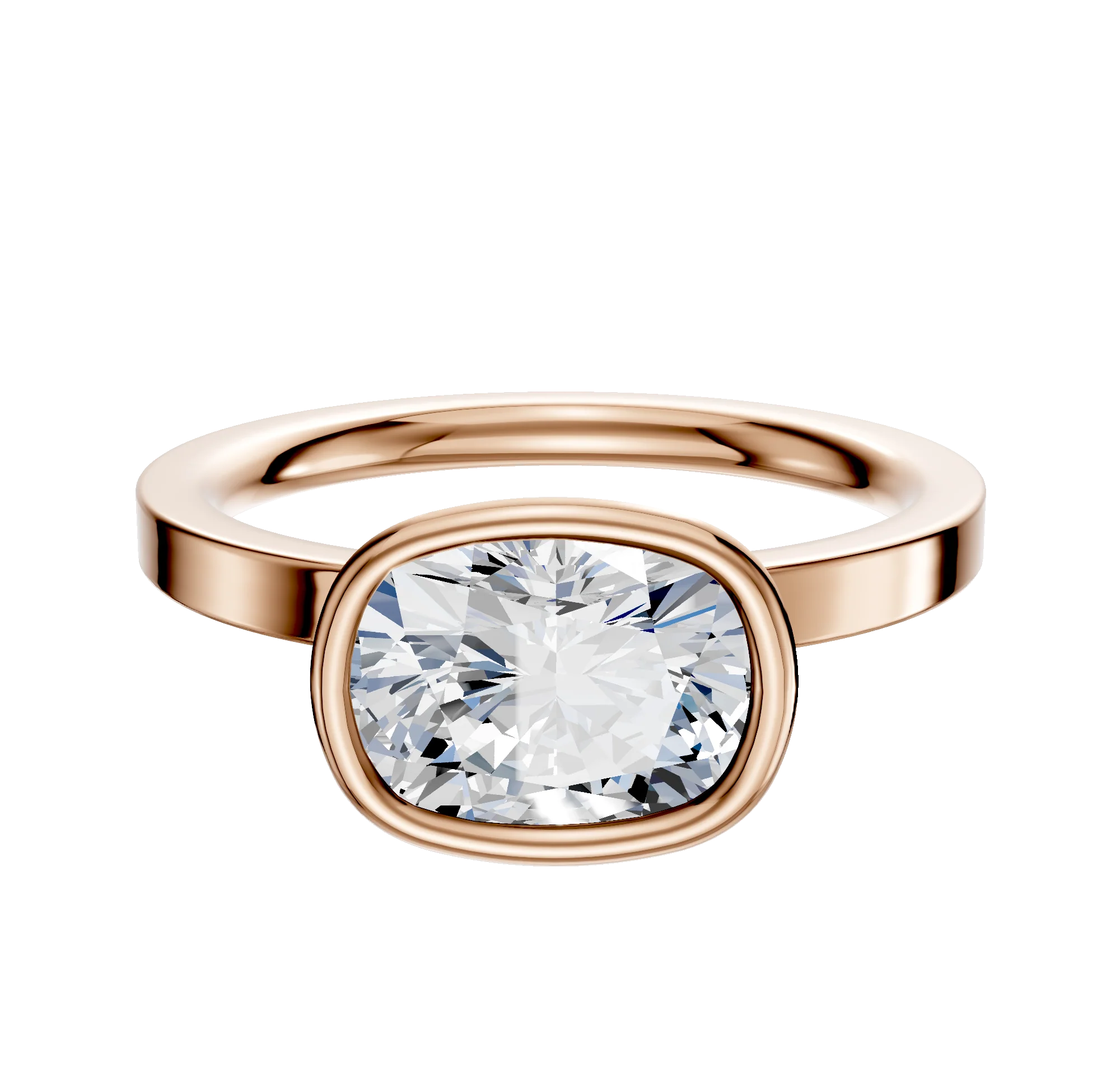 14K Rose Gold Bezel Full Bezel East/West Classic Flat 2.0mm Engagement Ring