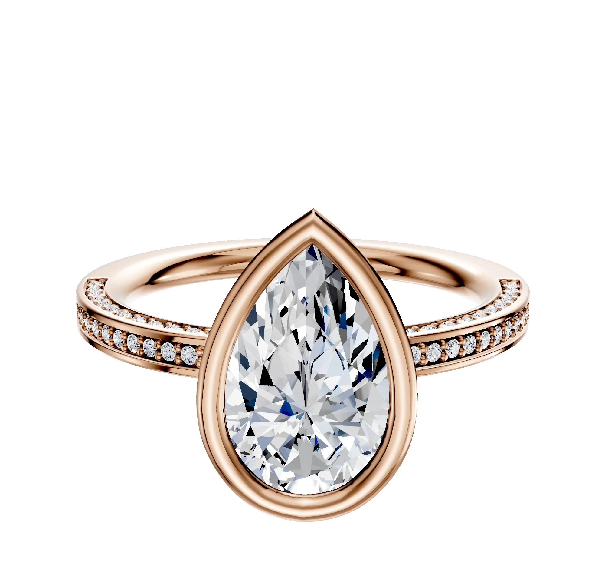 14K Rose Gold Bezel Full Bezel East/West Classic Flat 3-Row-Pave 2.0mm Engagement Ring