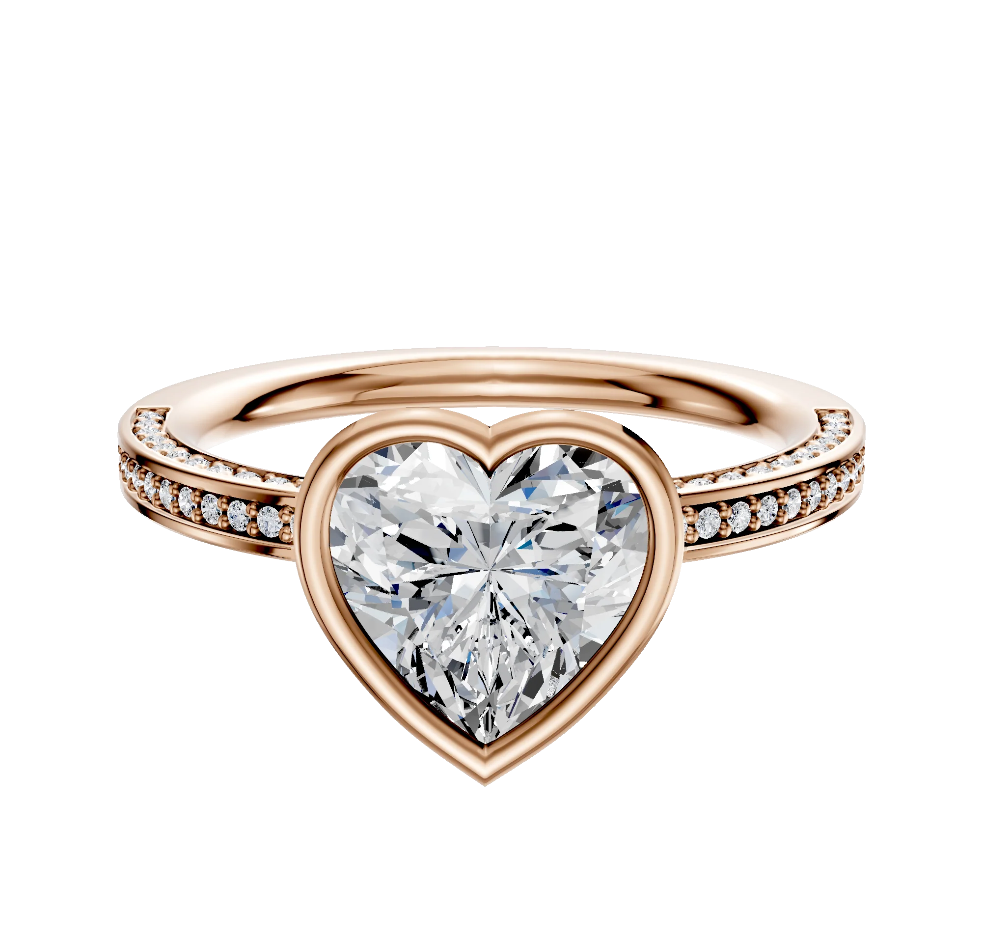 14K Rose Gold Bezel Full Bezel East/West Classic Flat 3-Row-Pave 2.0mm Engagement Ring
