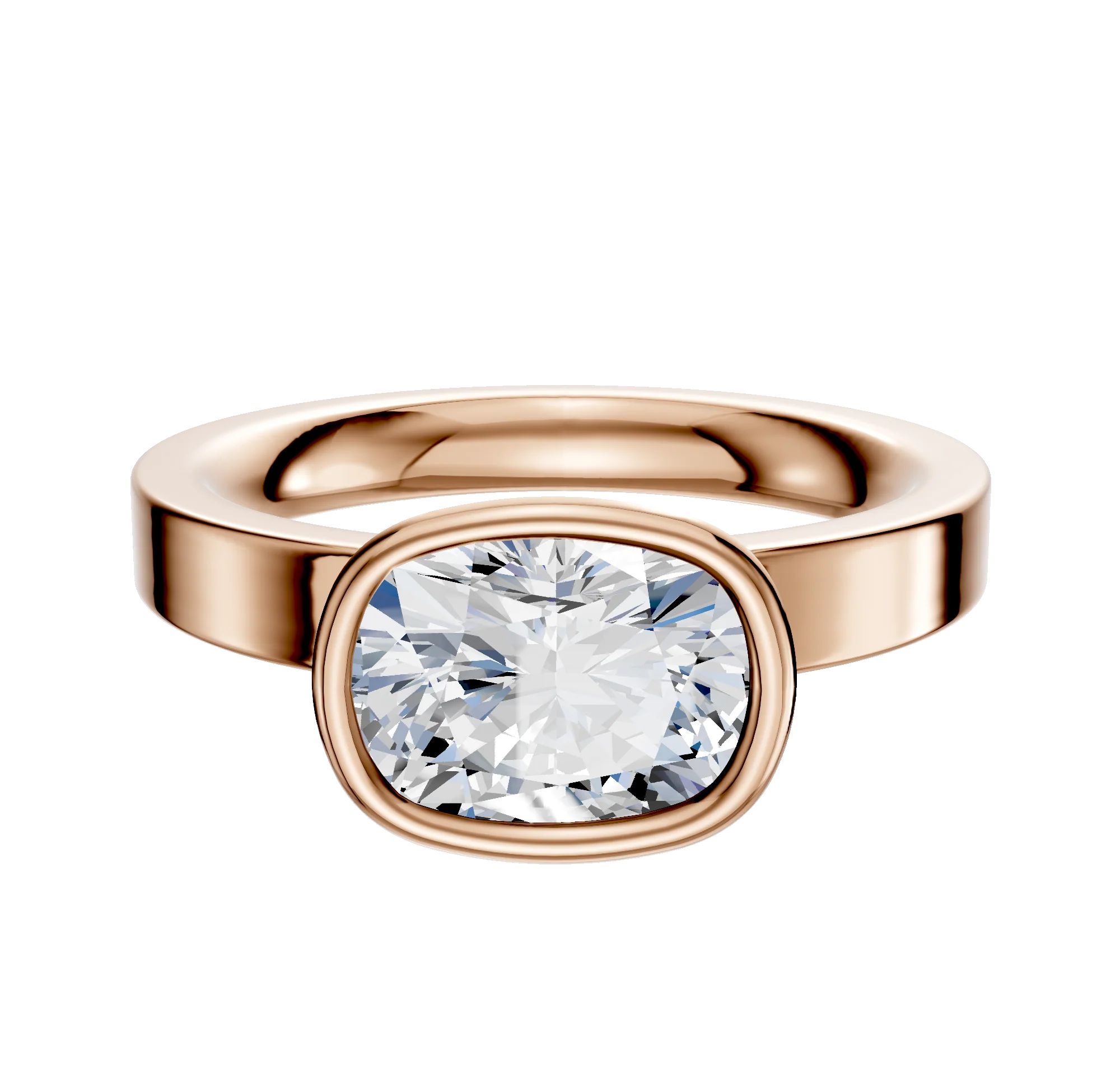 14K Rose Gold Bezel Full Bezel East/West Classic Flat 3.0mm Engagement Ring