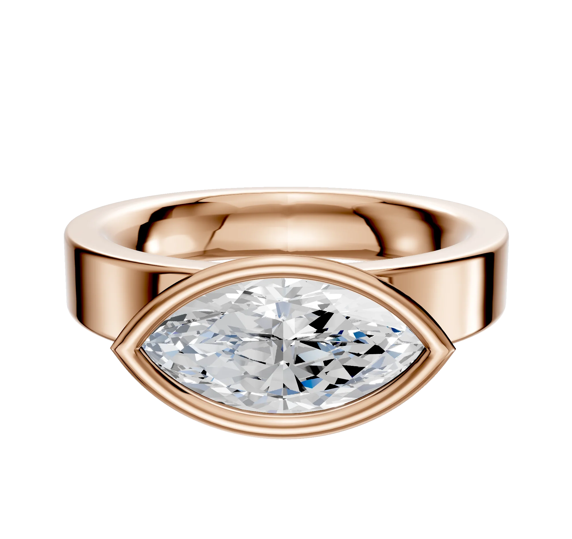 14K Rose Gold Bezel Full Bezel East/West Classic Flat 4.0mm Engagement Ring