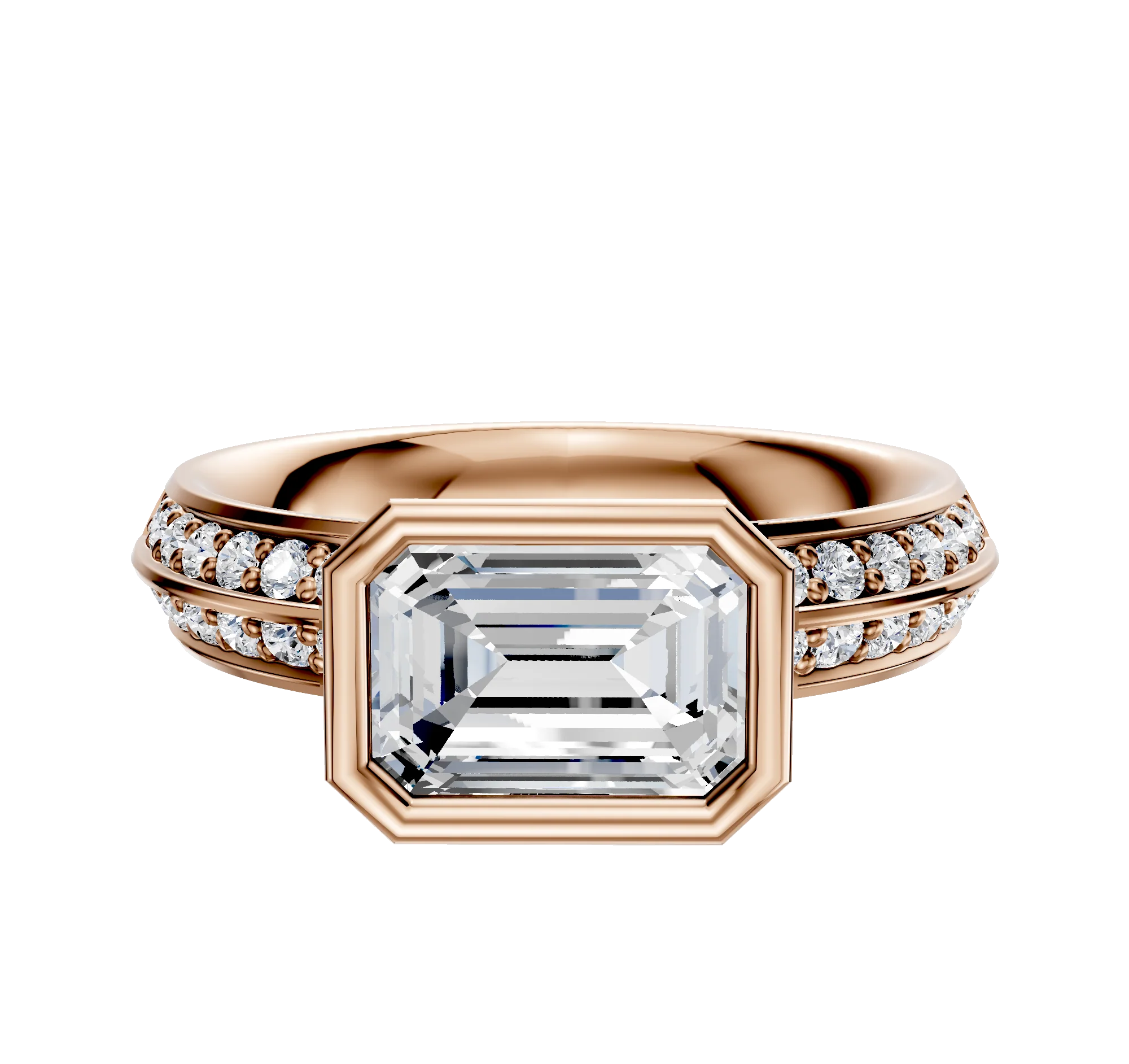 14K Rose Gold Bezel Full Bezel East/West Classic Knife Edge 1-Row-Pave 2.5mm Engagement Ring