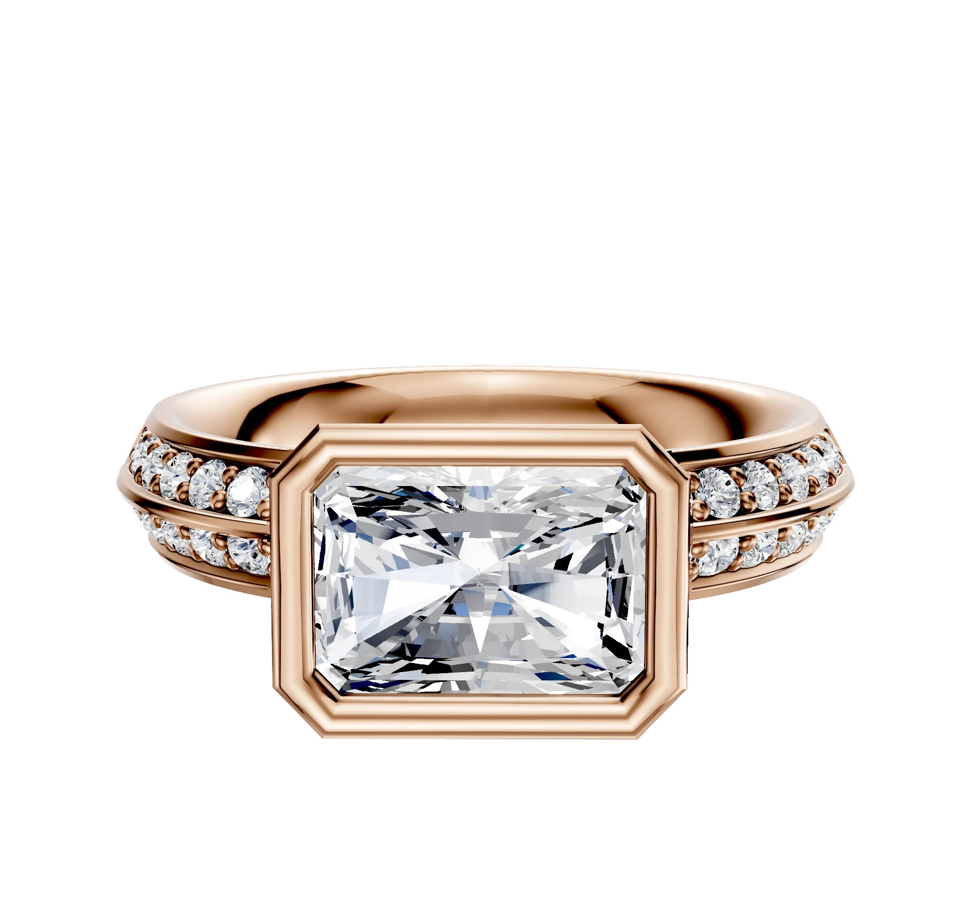 14K Rose Gold Bezel Full Bezel East/West Classic Knife Edge 1-Row-Pave 2.5mm Engagement Ring