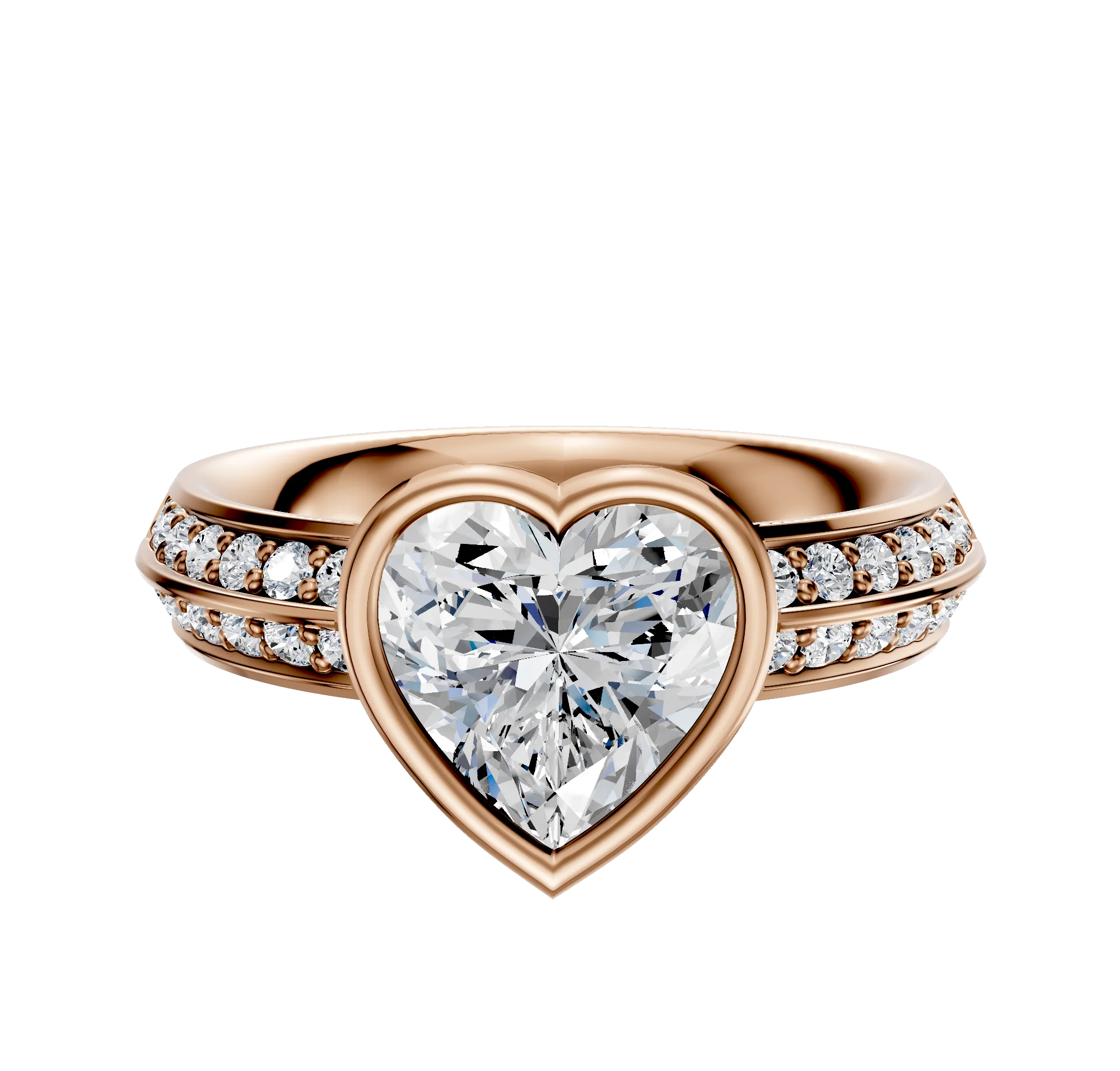 14K Rose Gold Bezel Full Bezel East/West Classic Knife Edge 1-Row-Pave 2.5mm Engagement Ring