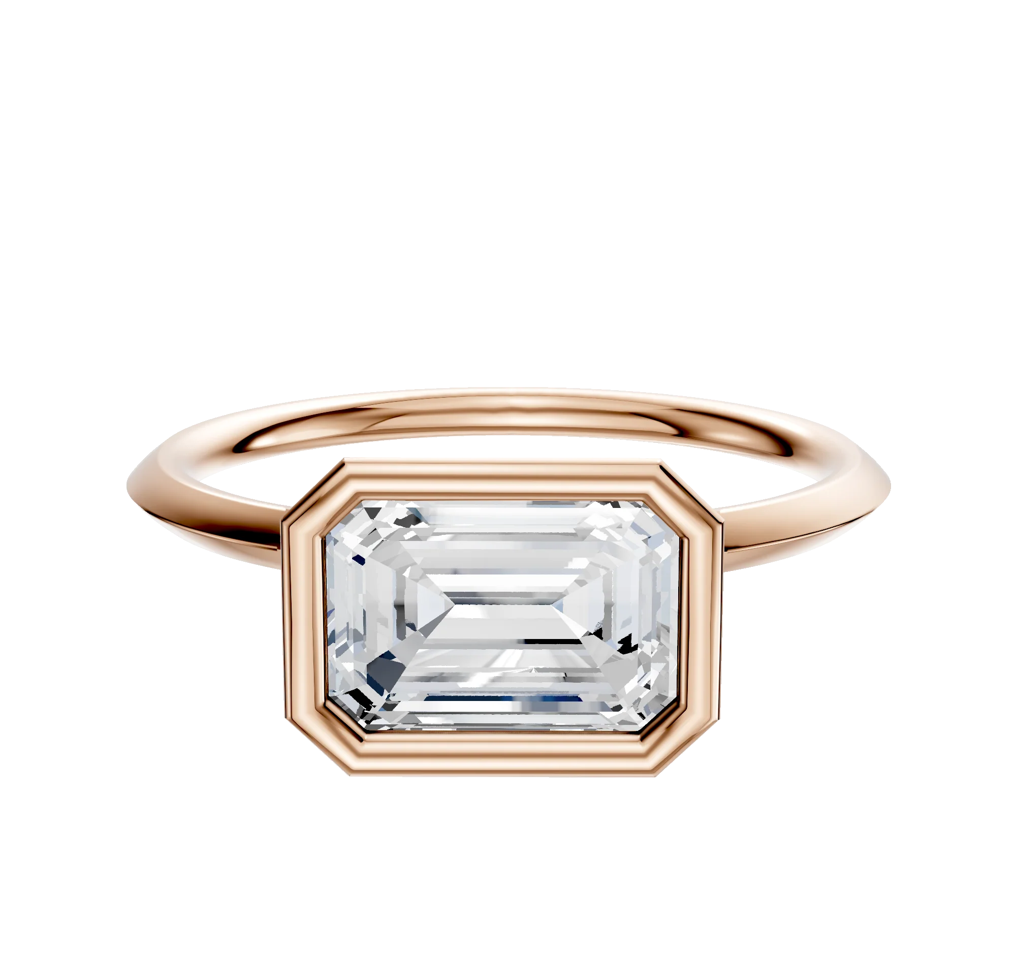 14K Rose Gold Bezel Full Bezel East/West Classic Knife Edge 1.5mm Engagement Ring