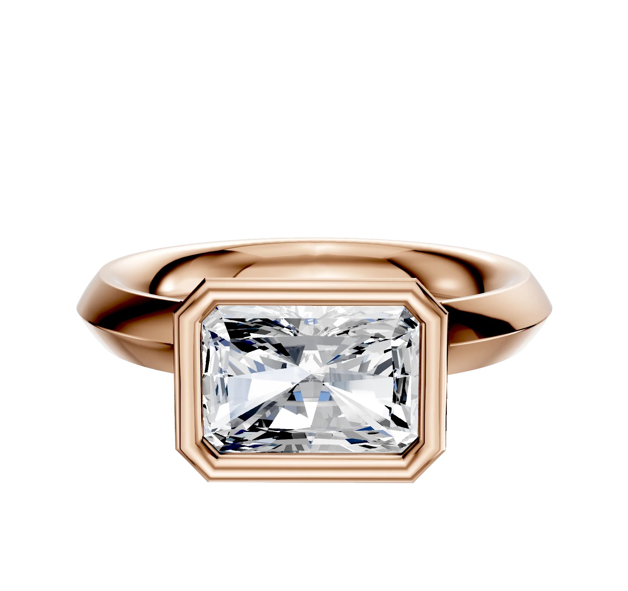 14K Rose Gold Bezel Full Bezel East/West Classic Knife Edge 3.0mm Engagement Ring