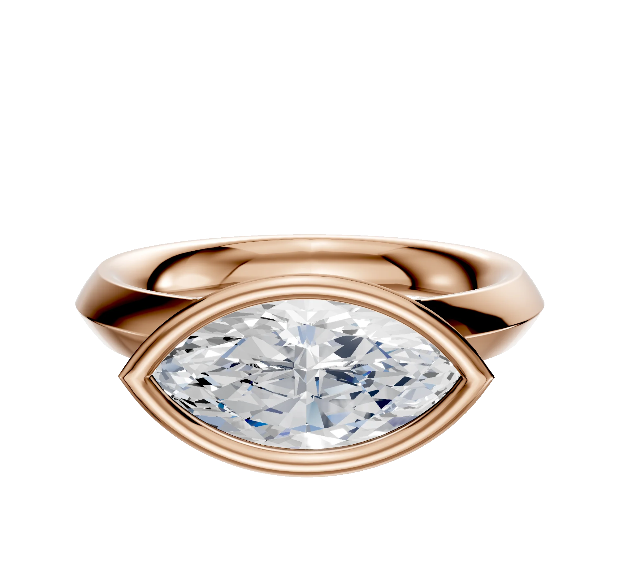 14K Rose Gold Bezel Full Bezel East/West Classic Knife Edge 3.0mm Engagement Ring