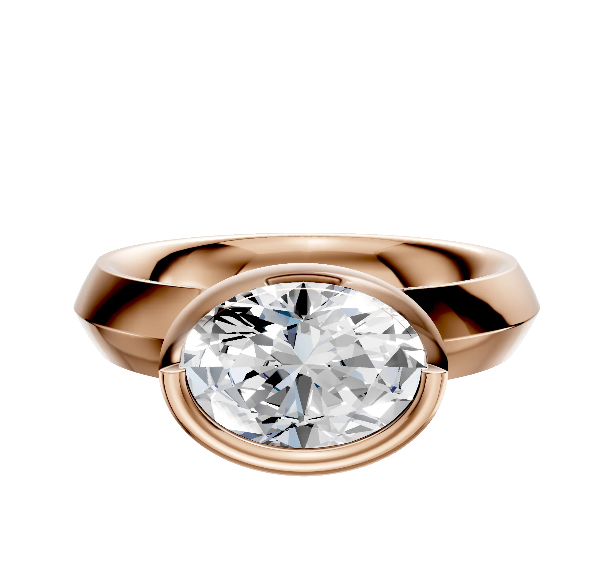 14K Rose Gold Bezel Full Bezel East/West Classic Knife Edge 4.0mm Engagement Ring