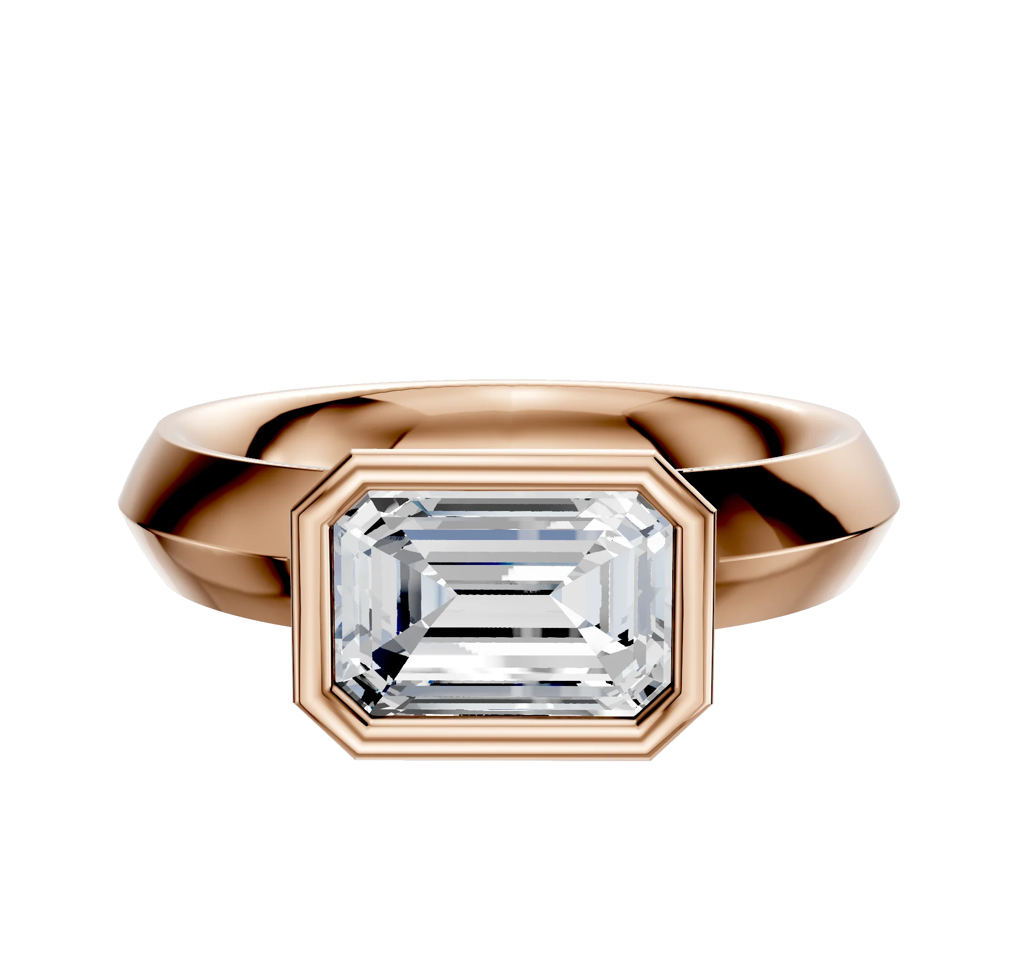 14K Rose Gold Bezel Full Bezel East/West Classic Knife Edge 4.0mm Engagement Ring