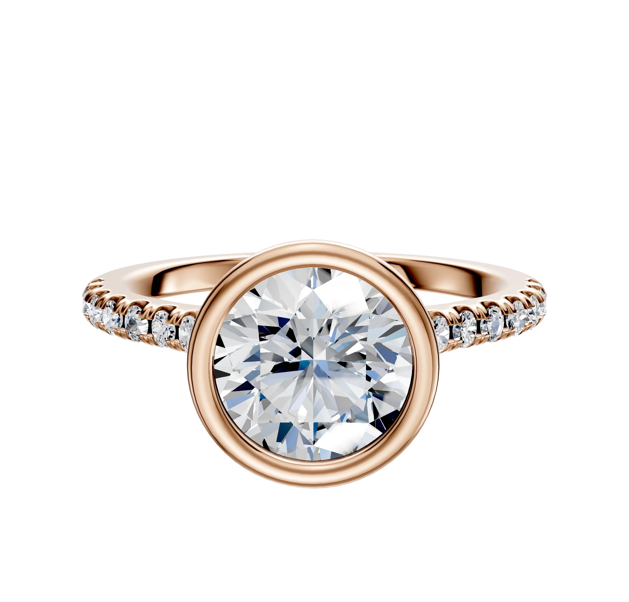 14K Rose Gold Bezel Full Bezel North/South Cathedral Dome 1-Row-Pave 2.5mm Engagement Ring