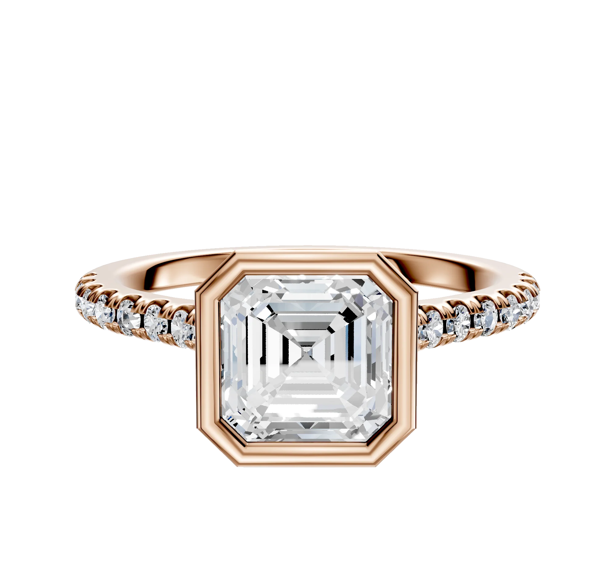 14K Rose Gold Bezel Full Bezel North/South Cathedral Dome 1-Row-Pave 2.5mm Engagement Ring
