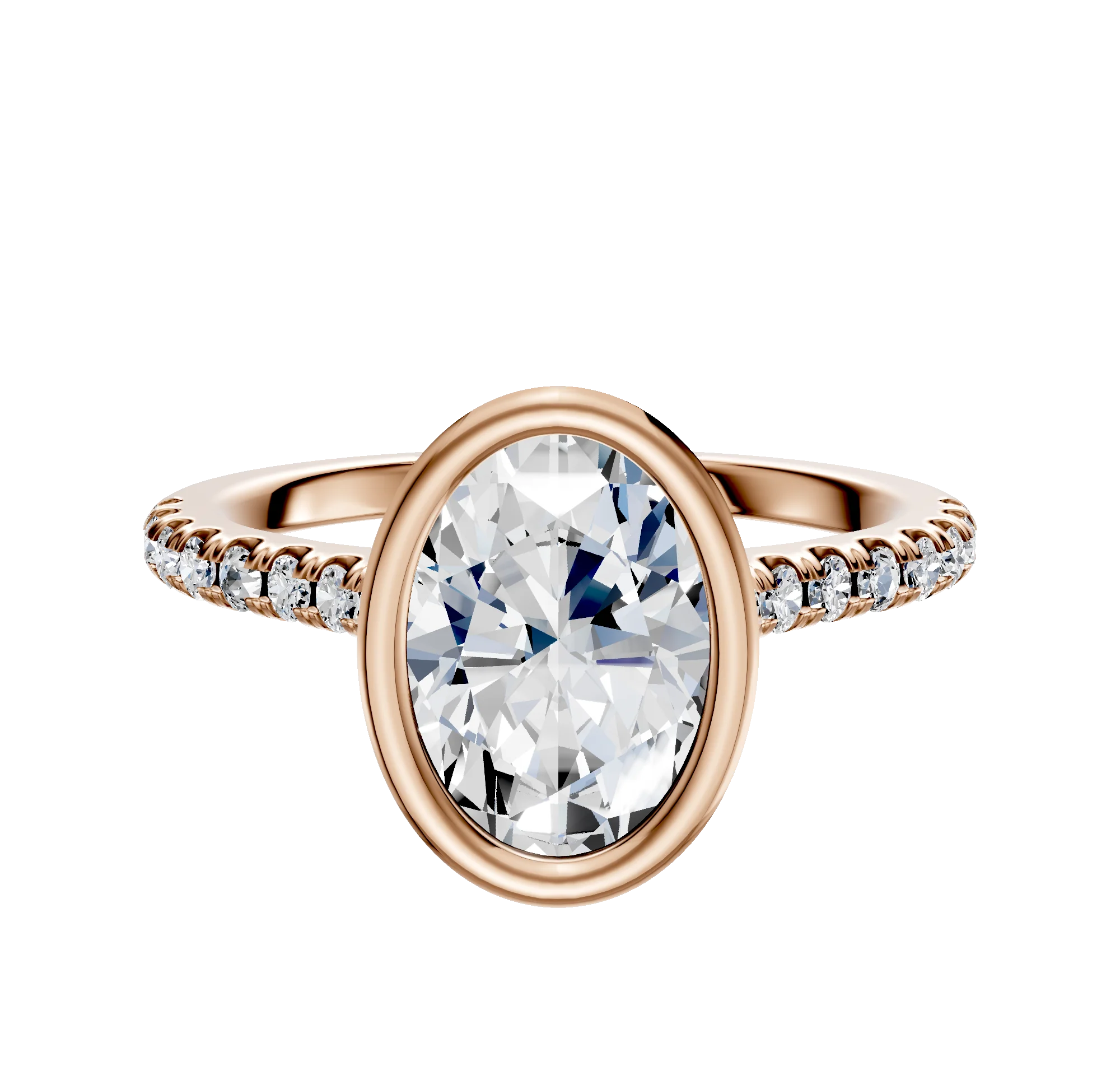 14K Rose Gold Bezel Full Bezel North/South Cathedral Dome 1-Row-Pave 2.5mm Engagement Ring
