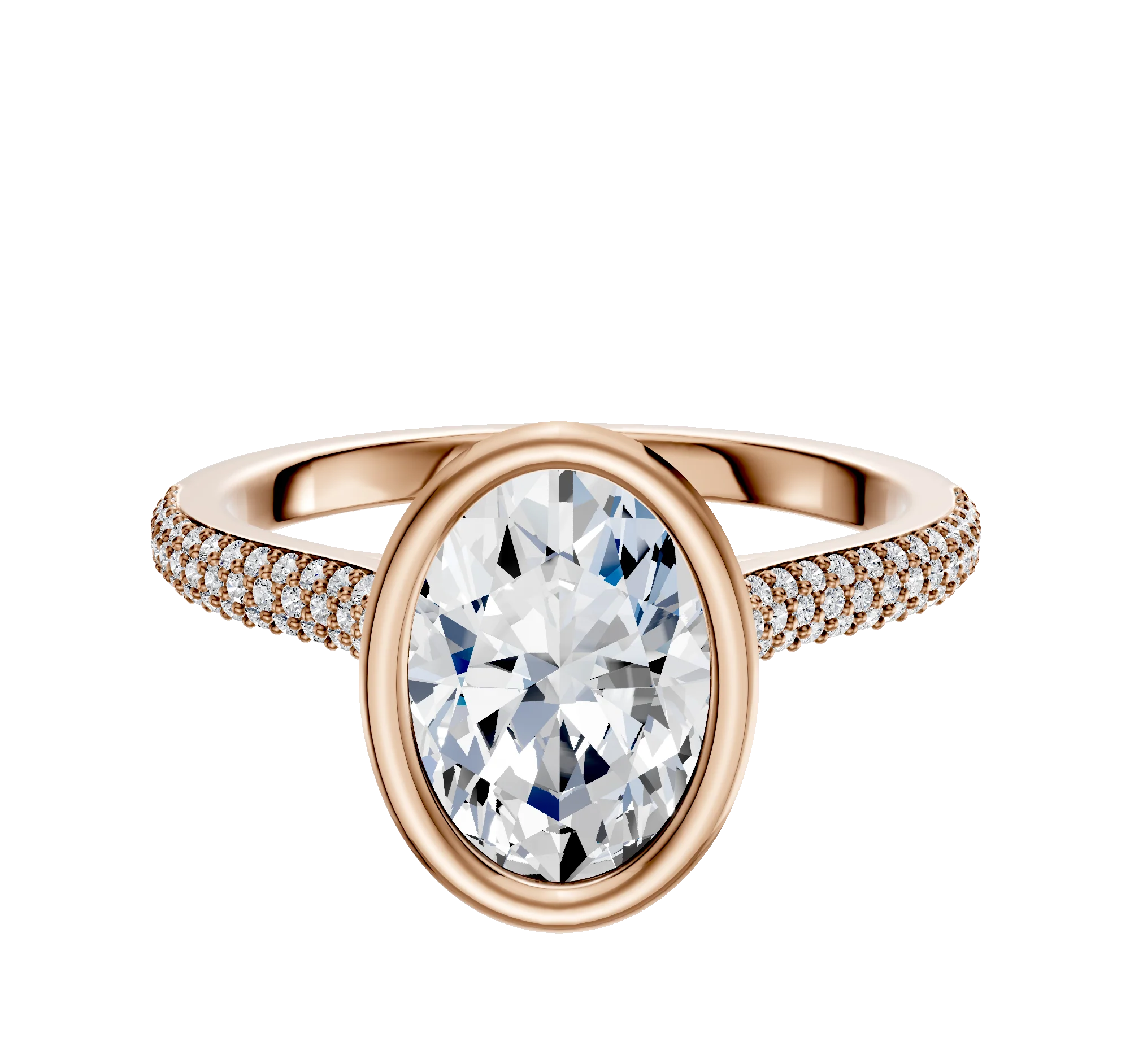 14K Rose Gold Bezel Full Bezel North/South Cathedral Dome 3-Row-Pave 2.0mm Engagement Ring