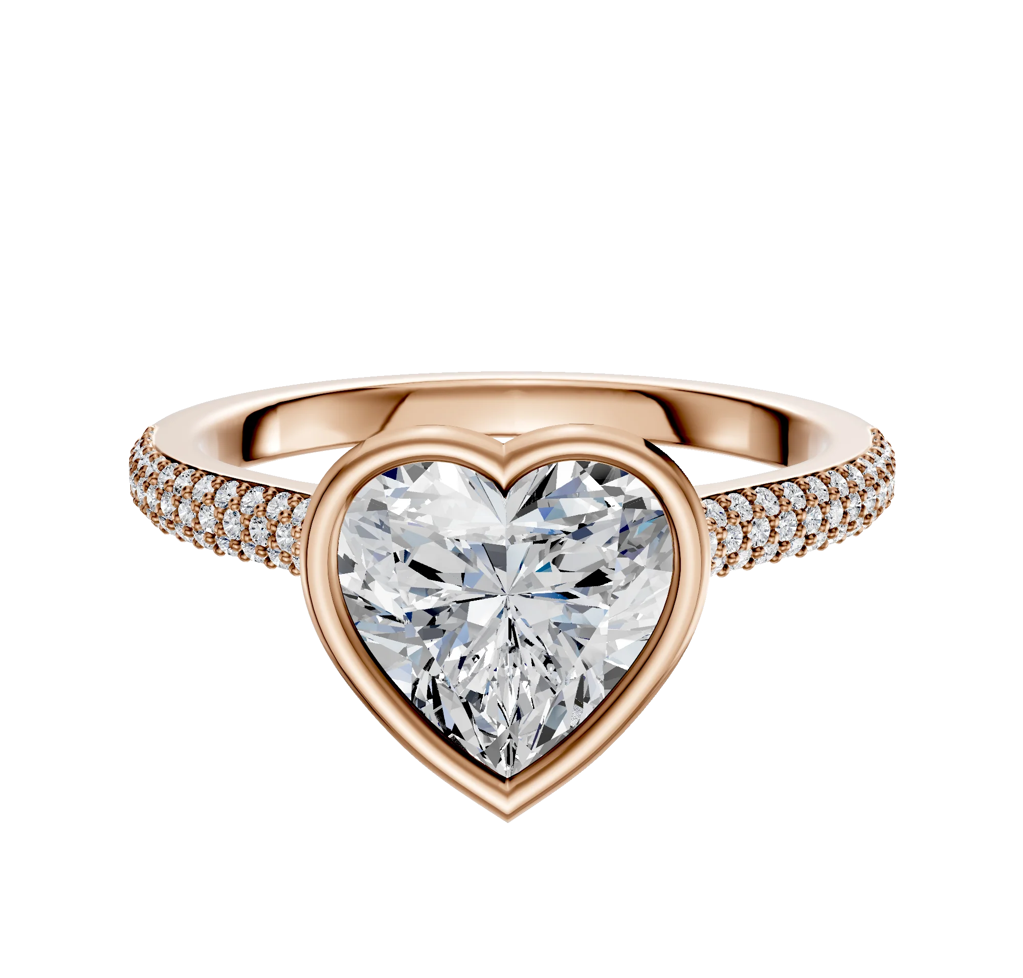 14K Rose Gold Bezel Full Bezel North/South Cathedral Dome 3-Row-Pave 2.0mm Engagement Ring