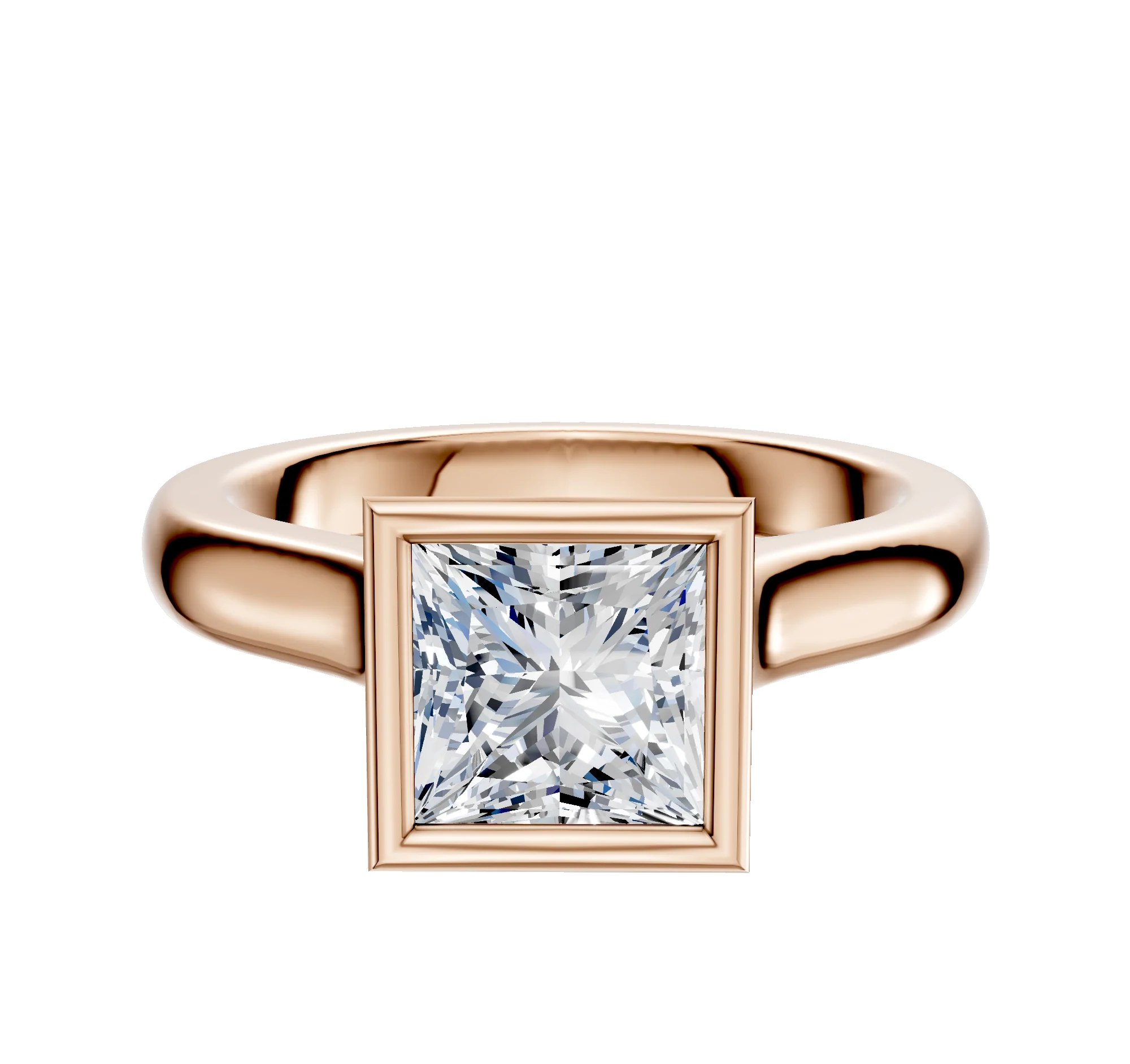 14K Rose Gold Bezel Full Bezel North/South Cathedral Dome 3.0mm Engagement Ring