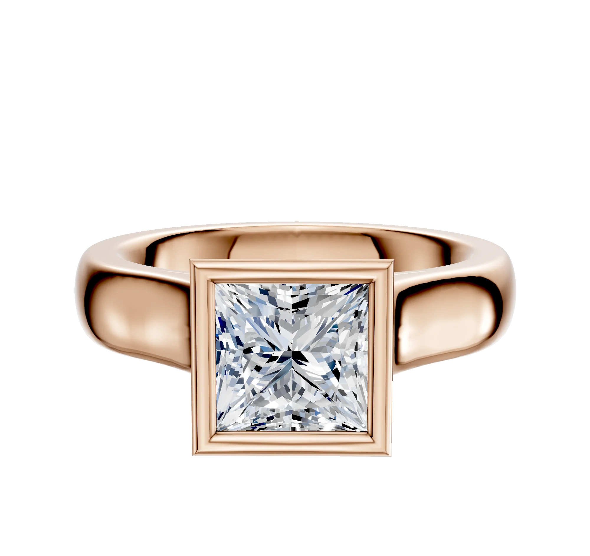 14K Rose Gold Bezel Full Bezel North/South Cathedral Dome 4.0mm Engagement Ring