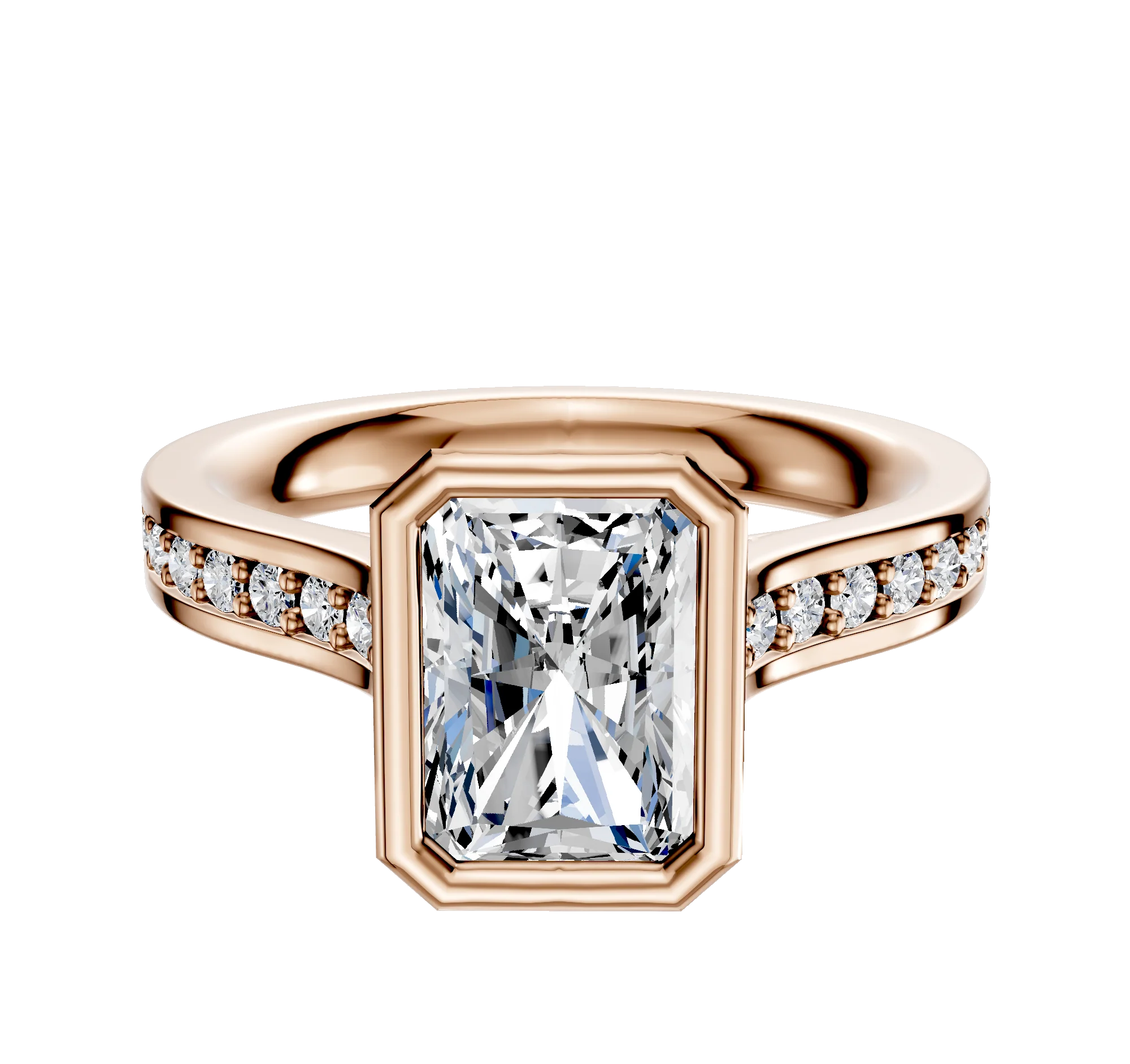 14K Rose Gold Bezel Full Bezel North/South Cathedral Flat 1-Row-Pave 2.5mm Engagement Ring