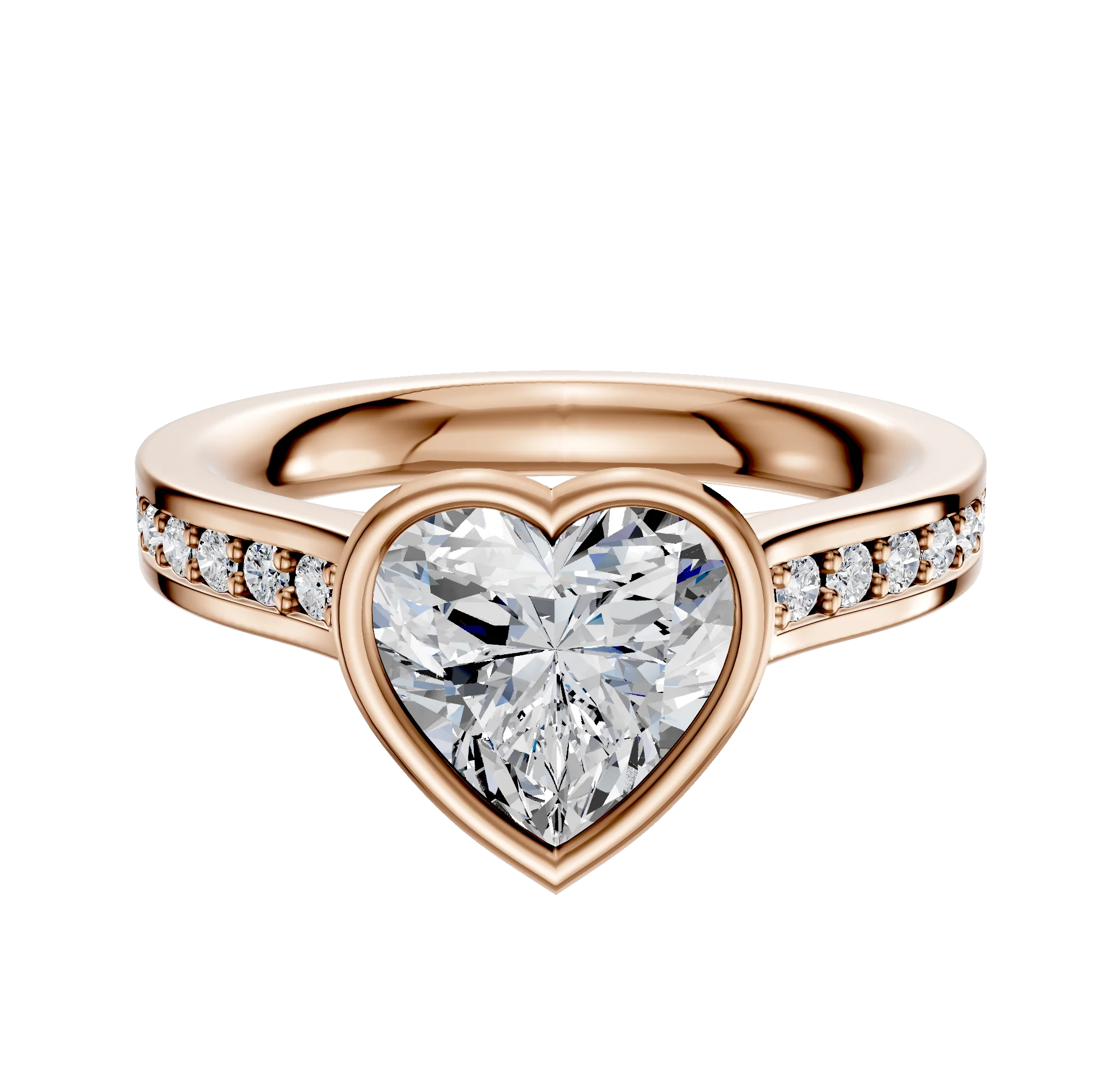 14K Rose Gold Bezel Full Bezel North/South Cathedral Flat 1-Row-Pave 2.5mm Engagement Ring