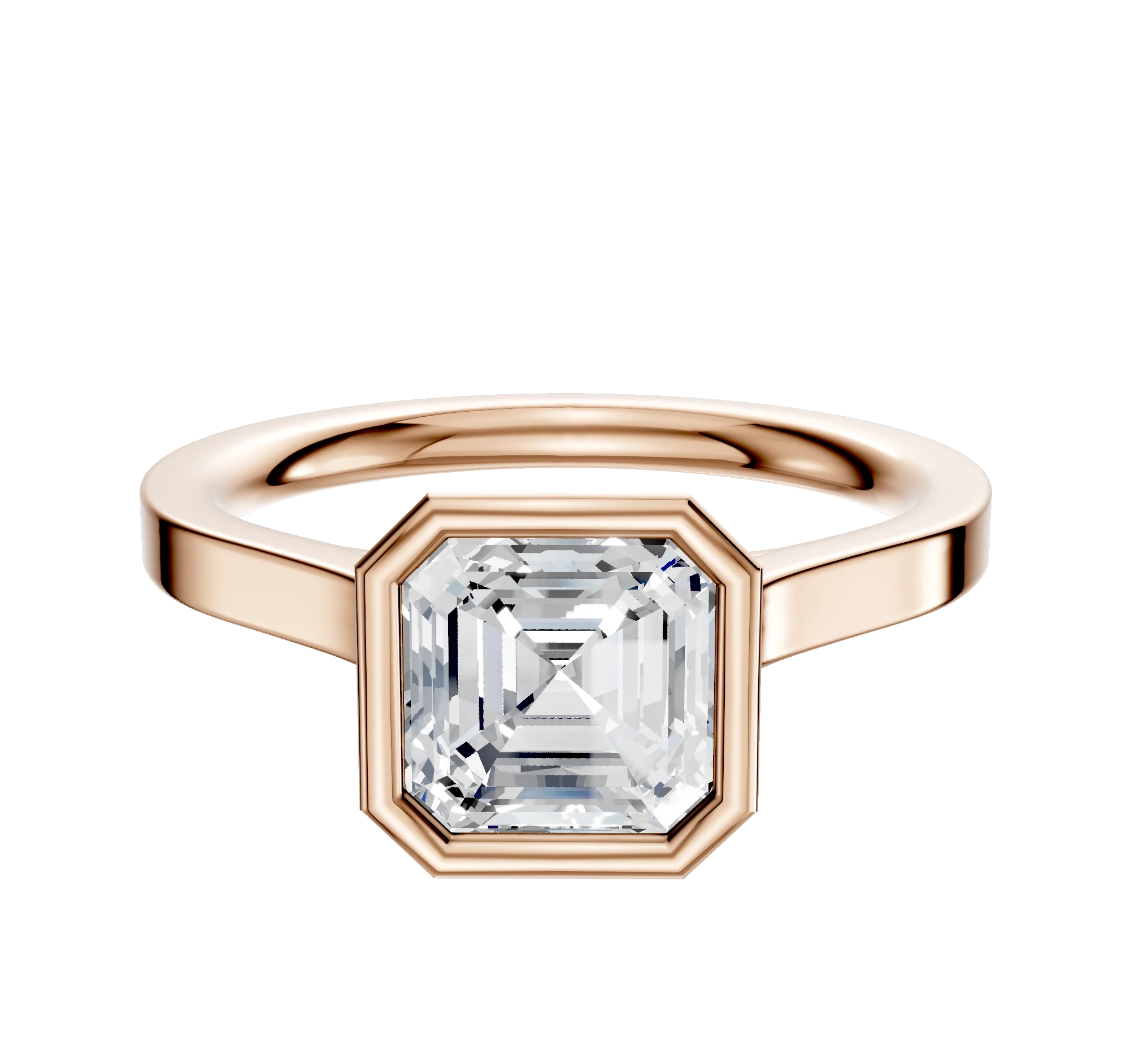 14K Rose Gold Bezel Full Bezel North/South Cathedral Flat 2.0mm Engagement Ring