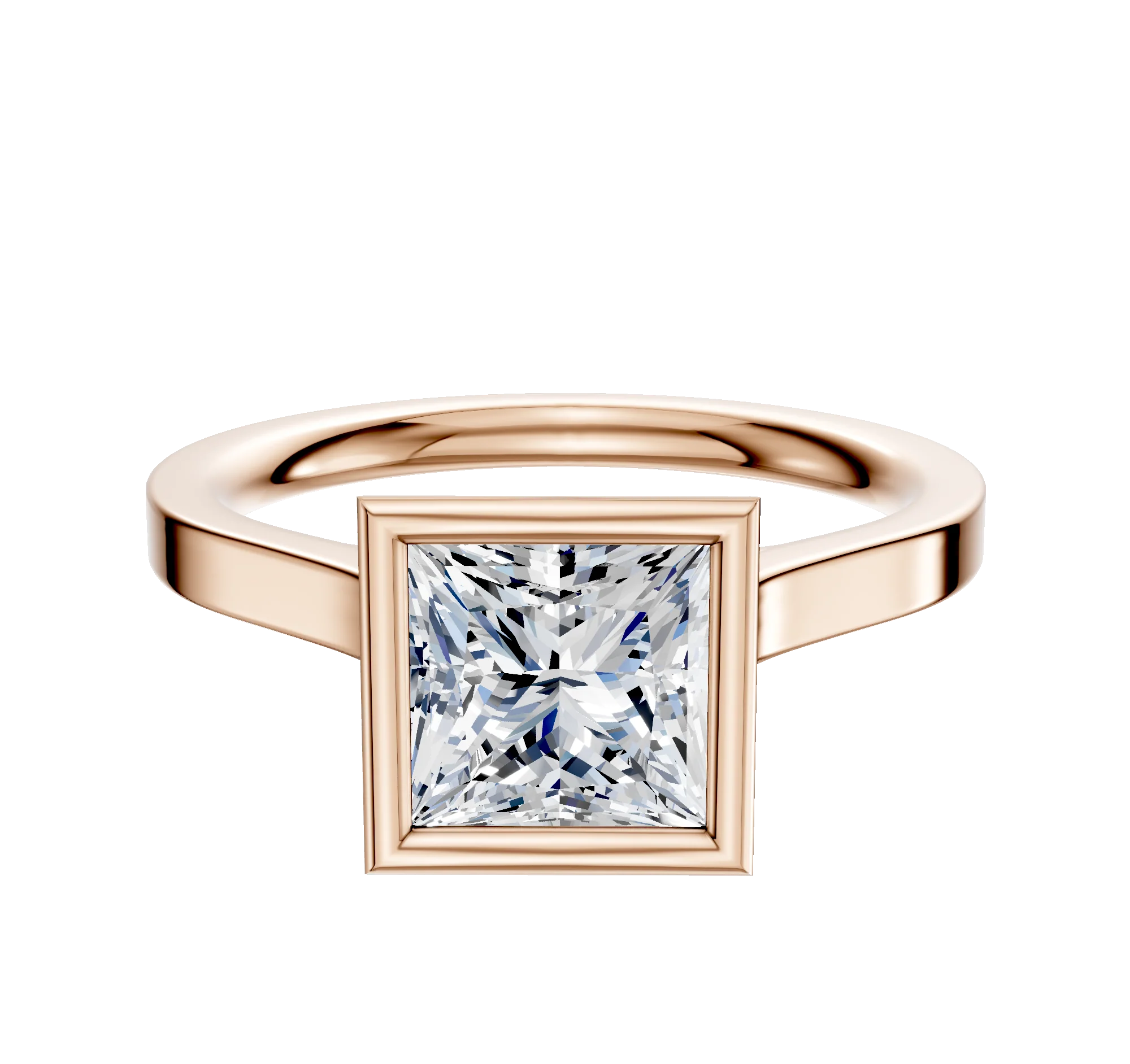 14K Rose Gold Bezel Full Bezel North/South Cathedral Flat 2.0mm Engagement Ring