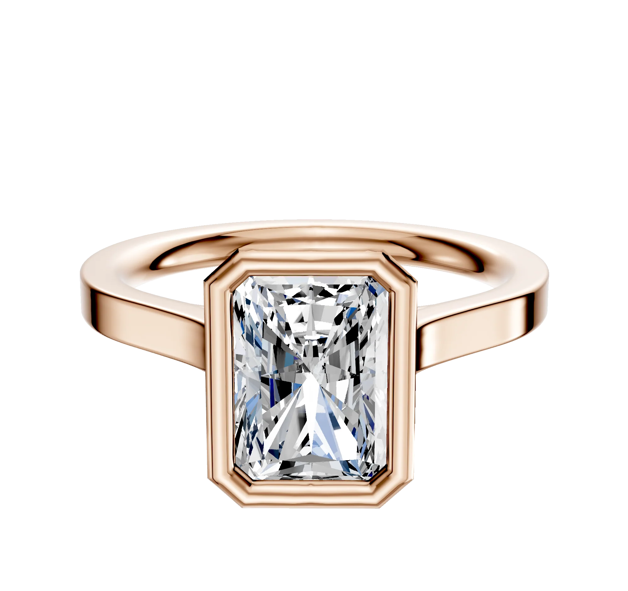 14K Rose Gold Bezel Full Bezel North/South Cathedral Flat 2.0mm Engagement Ring