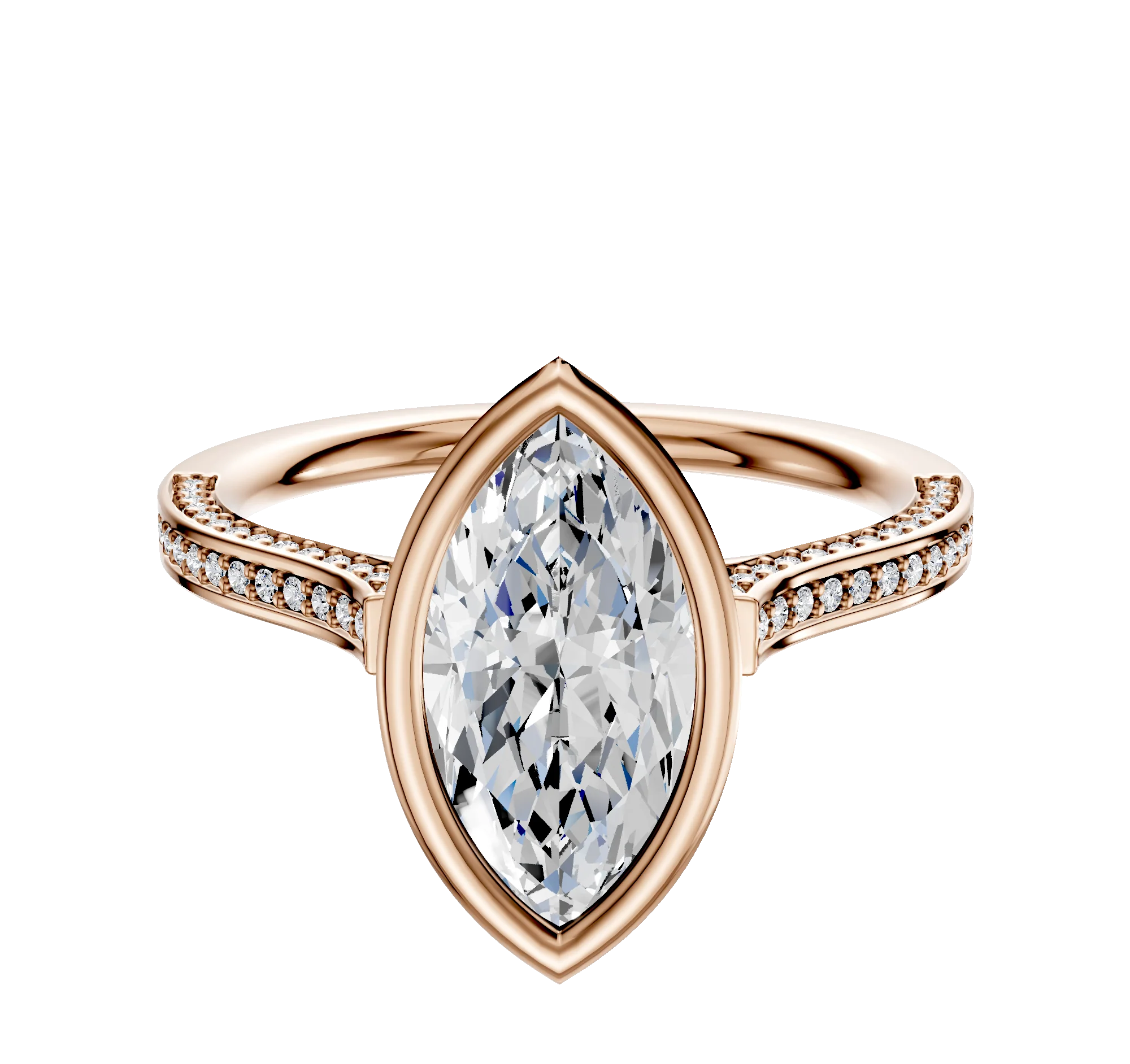 14K Rose Gold Bezel Full Bezel North/South Cathedral Flat 3-Row-Pave 2.0mm Engagement Ring