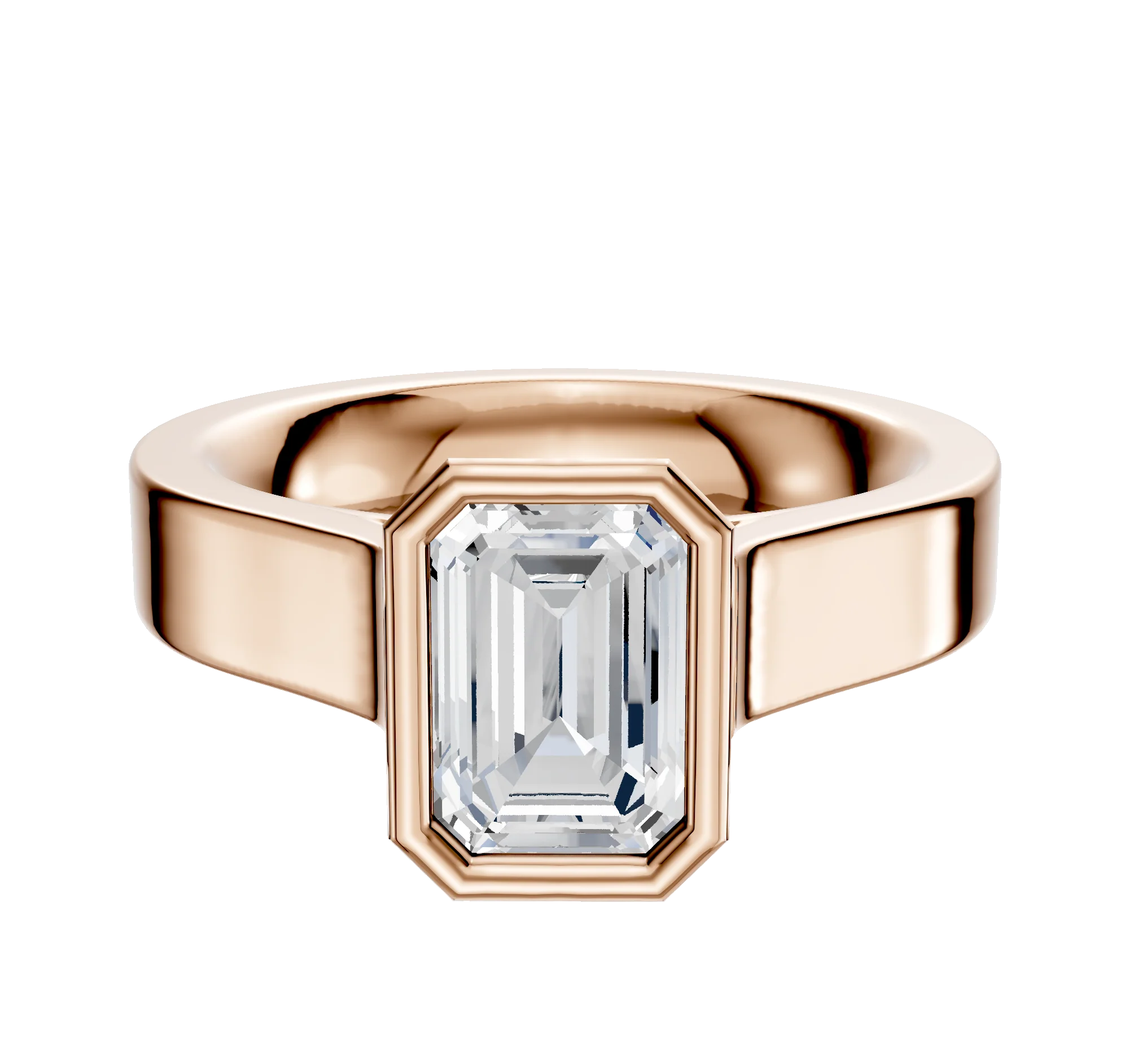 14K Rose Gold Bezel Full Bezel North/South Cathedral Flat 4.0mm Engagement Ring